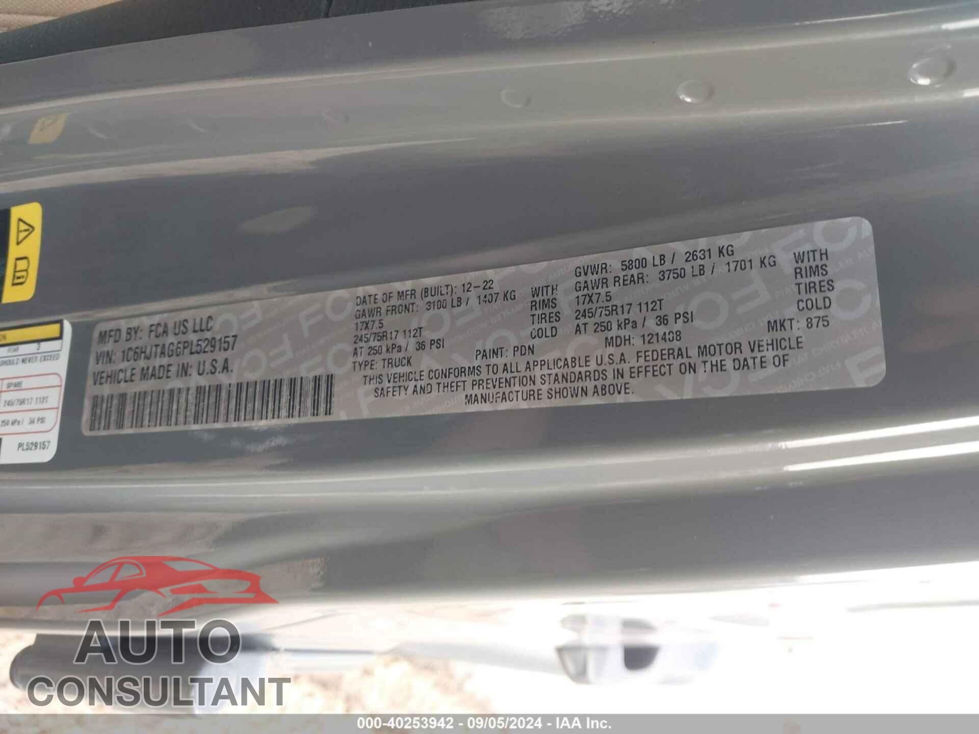 JEEP GLADIATOR 2023 - 1C6HJTAG6PL529157