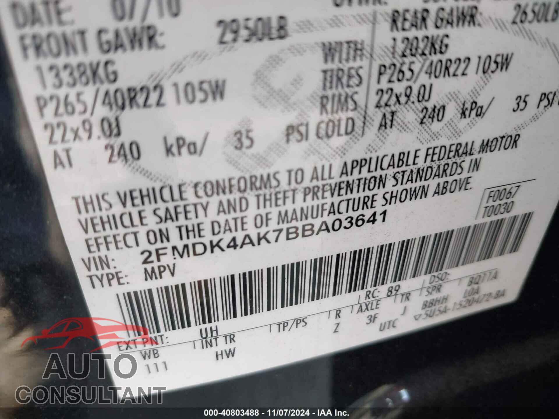 FORD EDGE 2011 - 2FMDK4AK7BBA03641