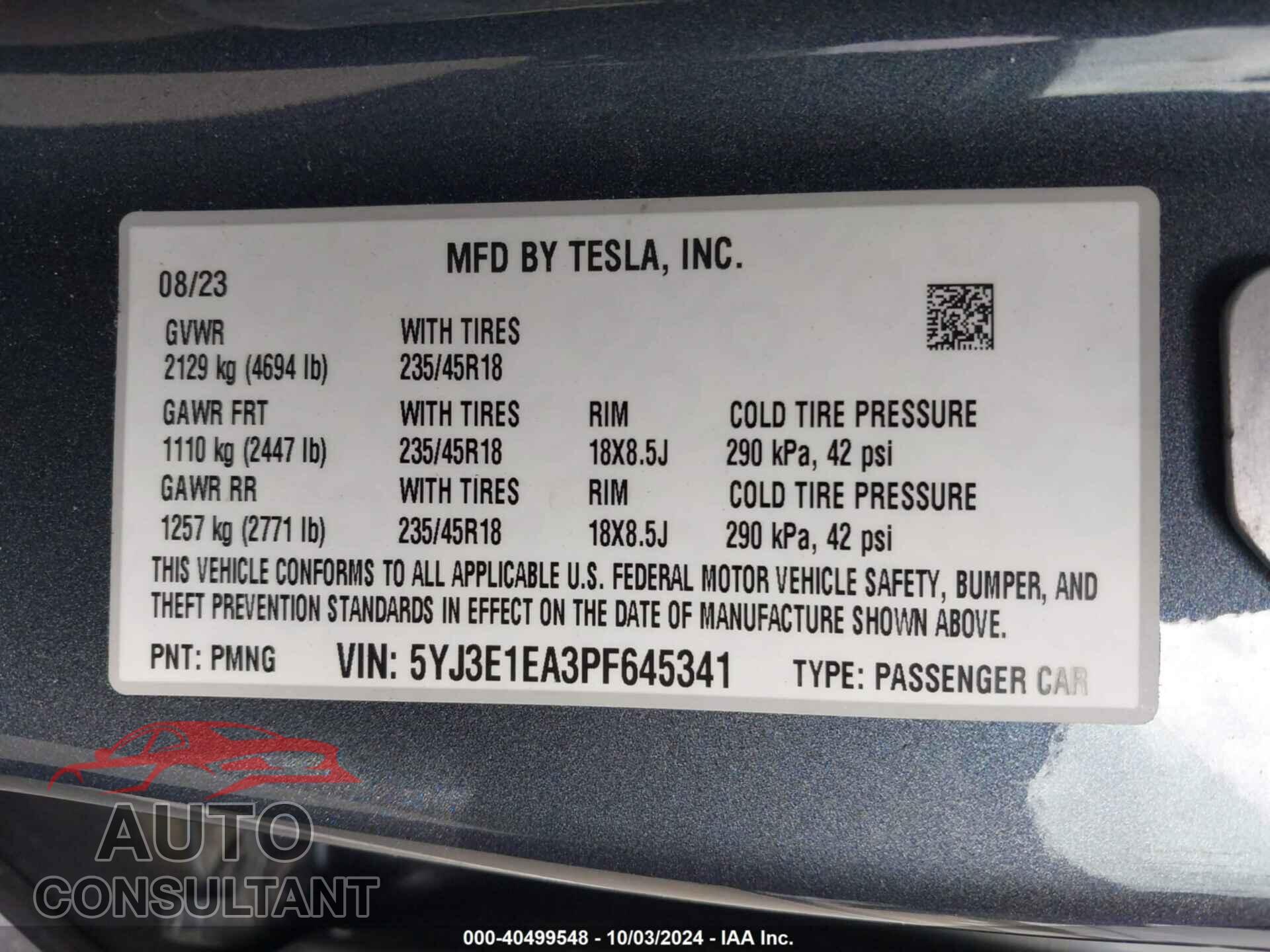 TESLA MODEL 3 2023 - 5YJ3E1EA3PF645341