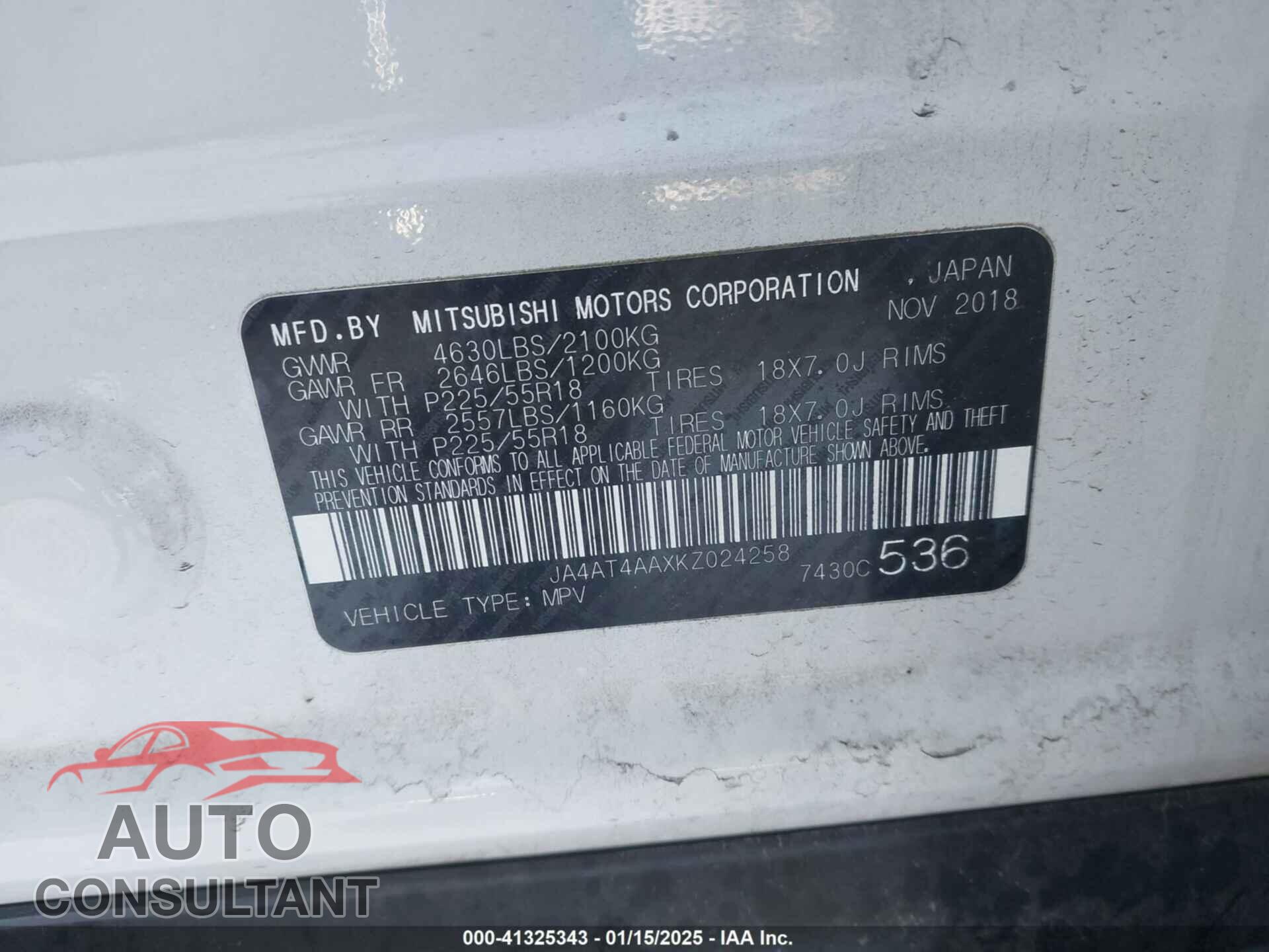MITSUBISHI ECLIPSE CROSS 2019 - JA4AT4AAXKZ024258