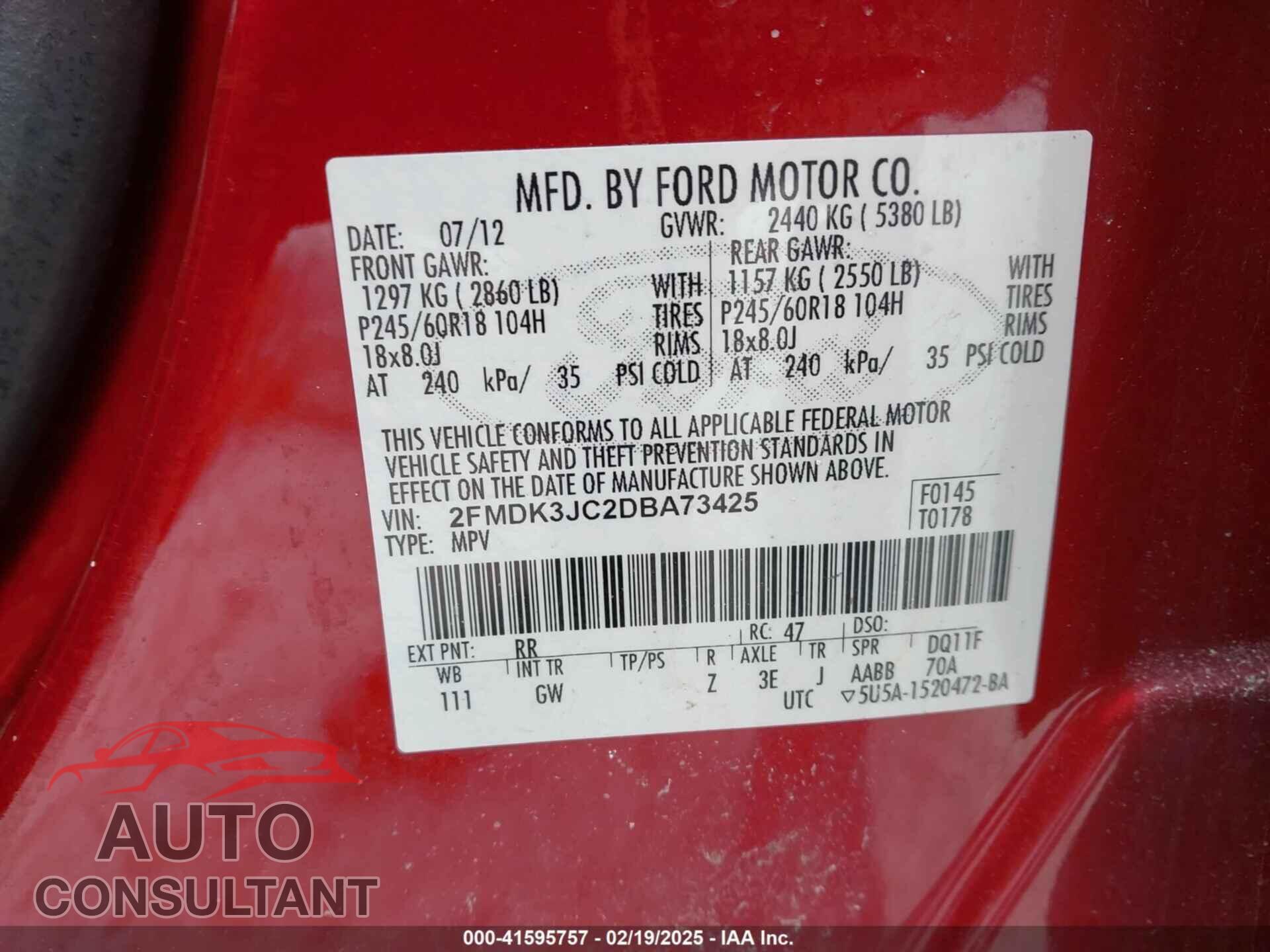FORD EDGE 2013 - 2FMDK3JC2DBA73425