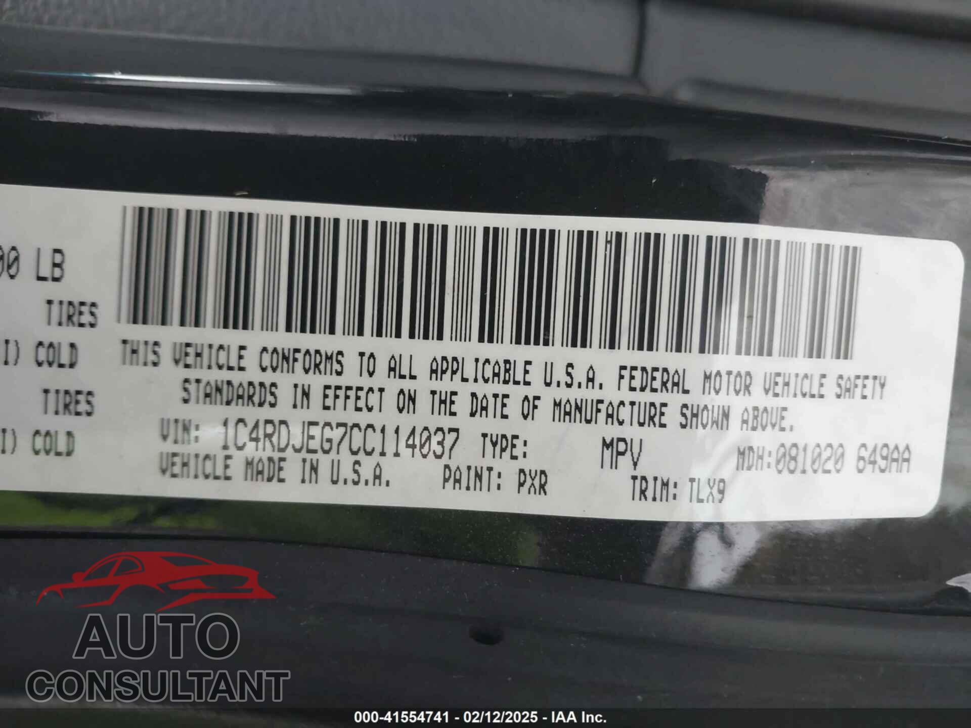 DODGE DURANGO 2012 - 1C4RDJEG7CC114037
