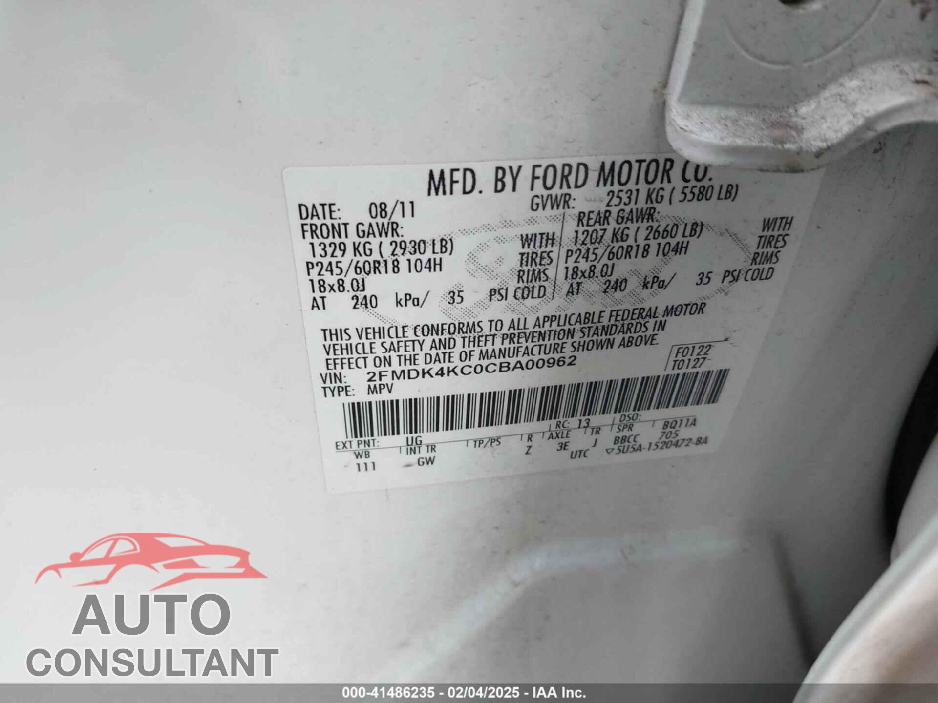 FORD EDGE 2012 - 2FMDK4KC0CBA00962