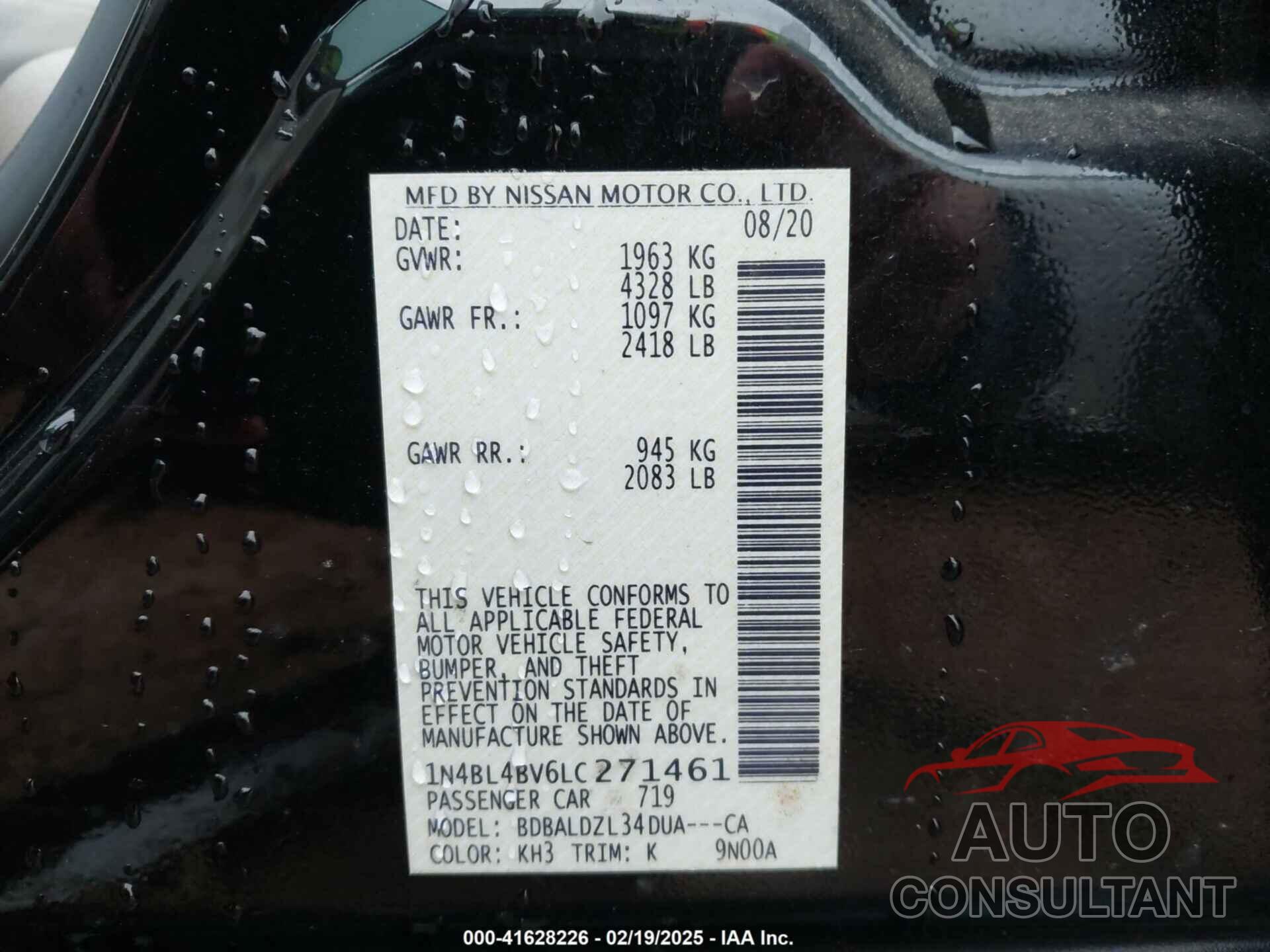 NISSAN ALTIMA 2020 - 1N4BL4BV6LC271461