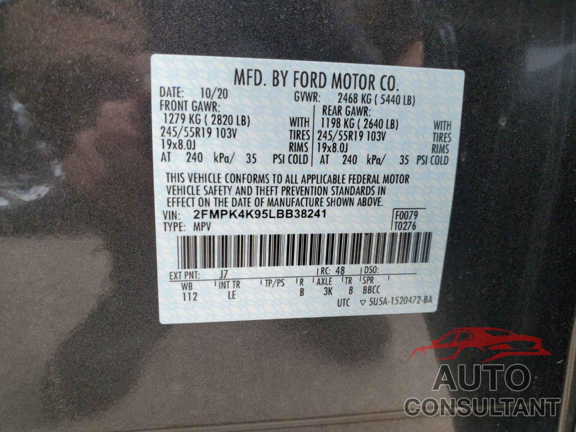 FORD EDGE 2020 - 2FMPK4K95LBB38241