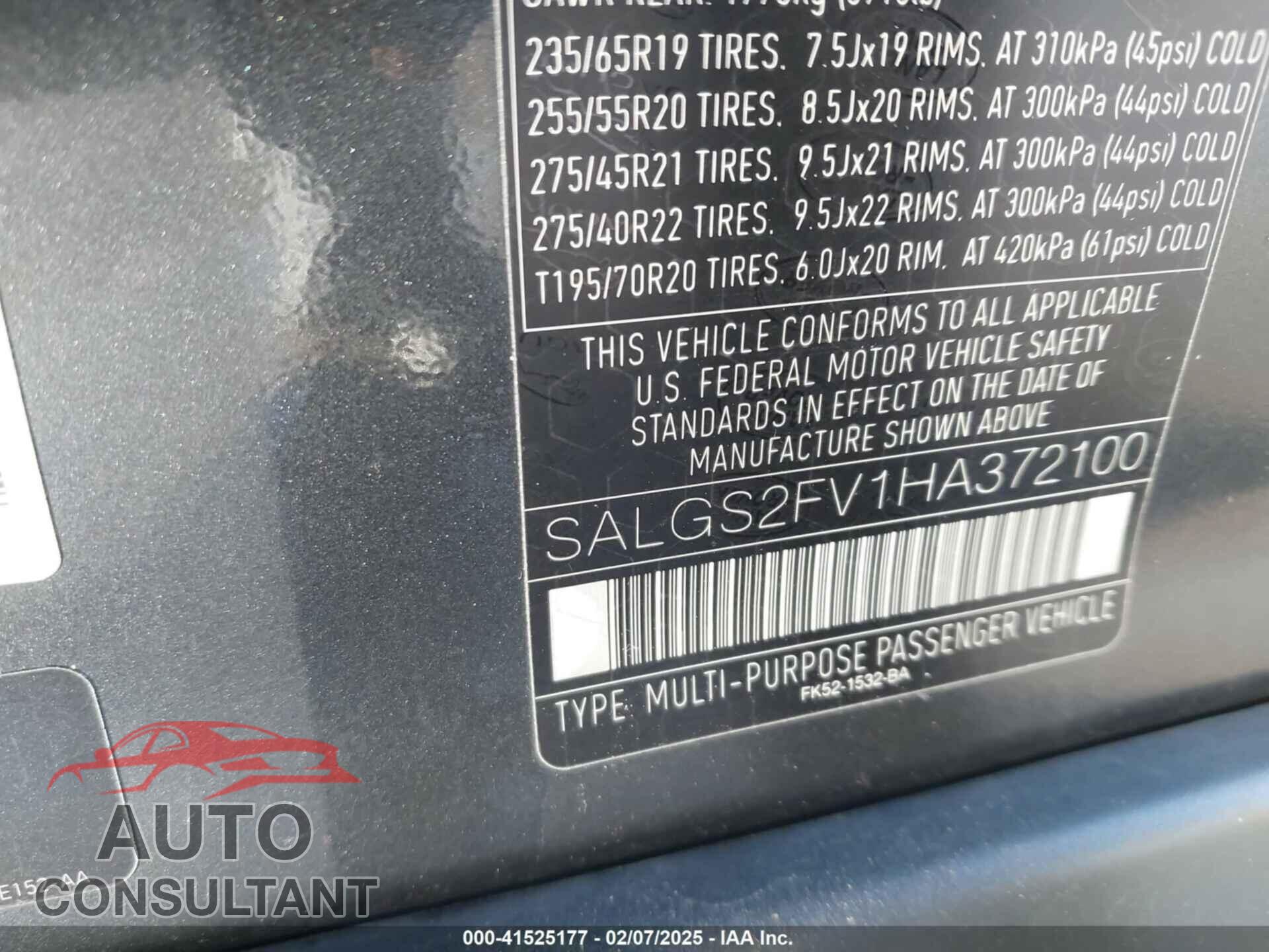 LAND ROVER RANGE ROVER 2017 - SALGS2FV1HA372100