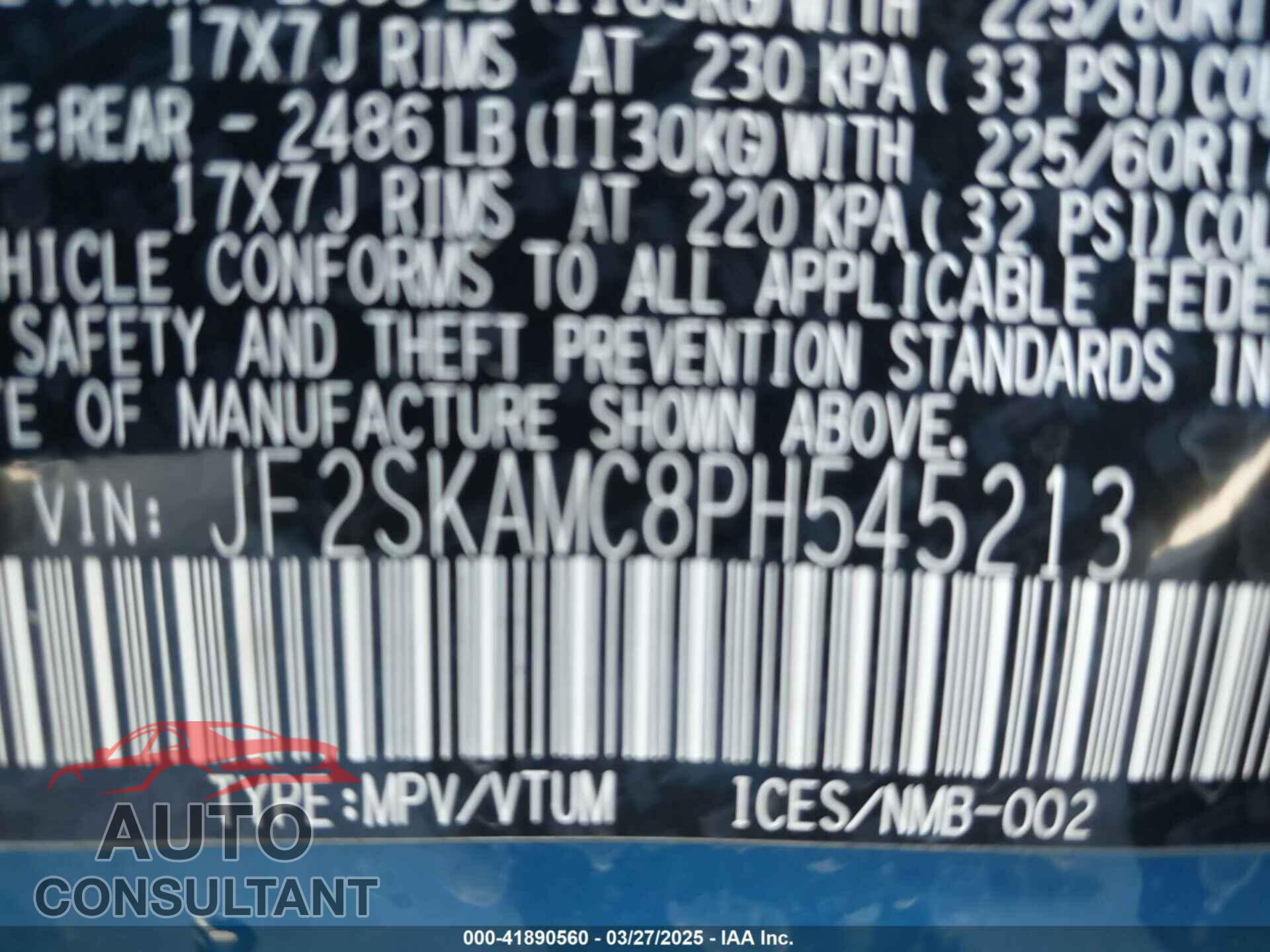 SUBARU FORESTER 2023 - JF2SKAMC8PH545213