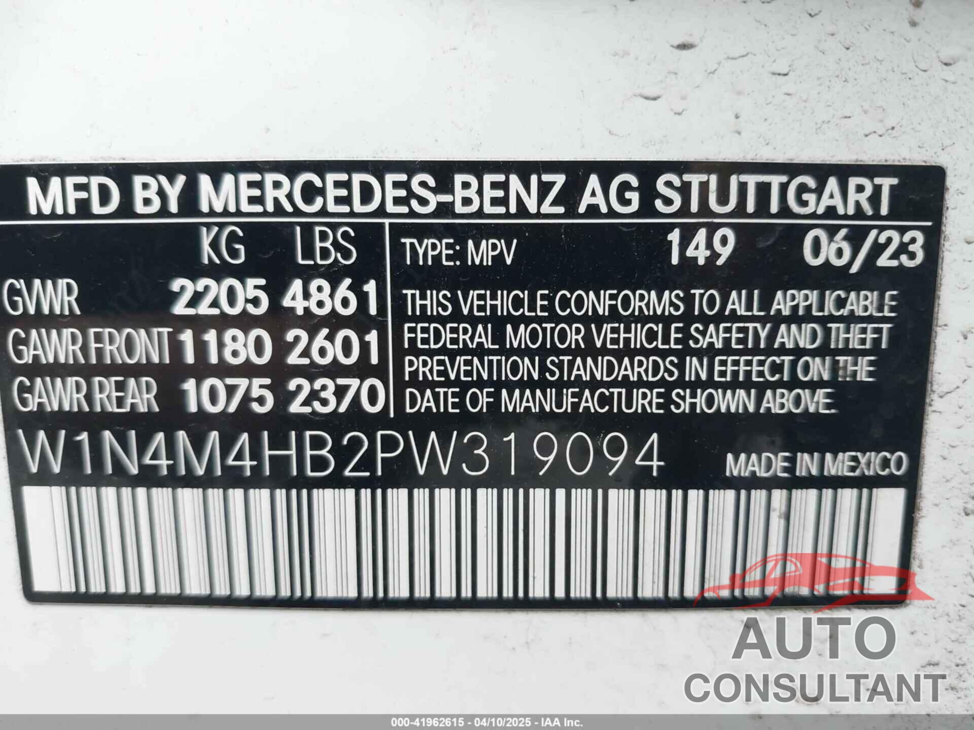 MERCEDES-BENZ GLB 250 2023 - W1N4M4HB2PW319094