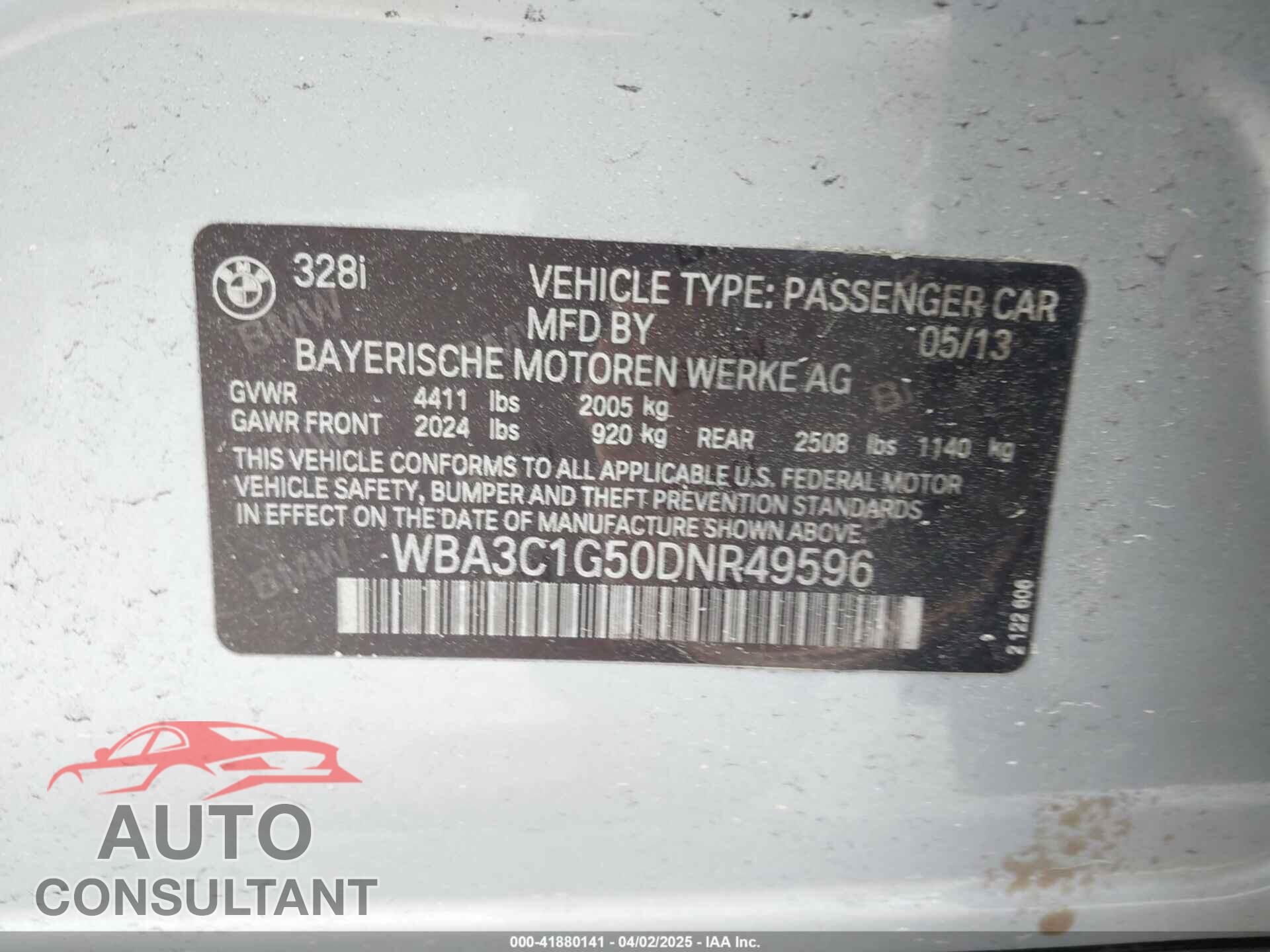 BMW 328I 2013 - WBA3C1G50DNR49596