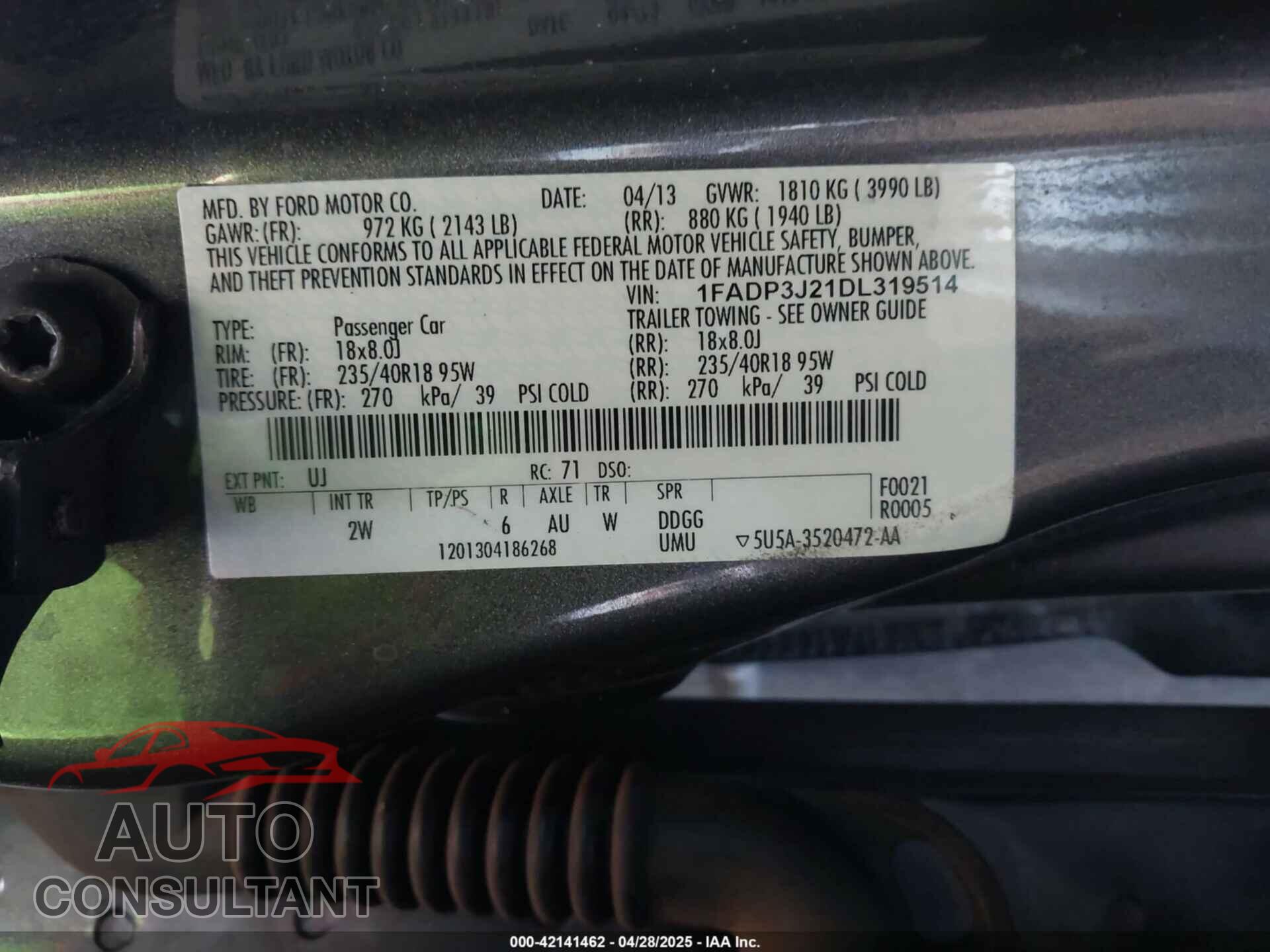 FORD FOCUS 2013 - 1FADP3J21DL319514