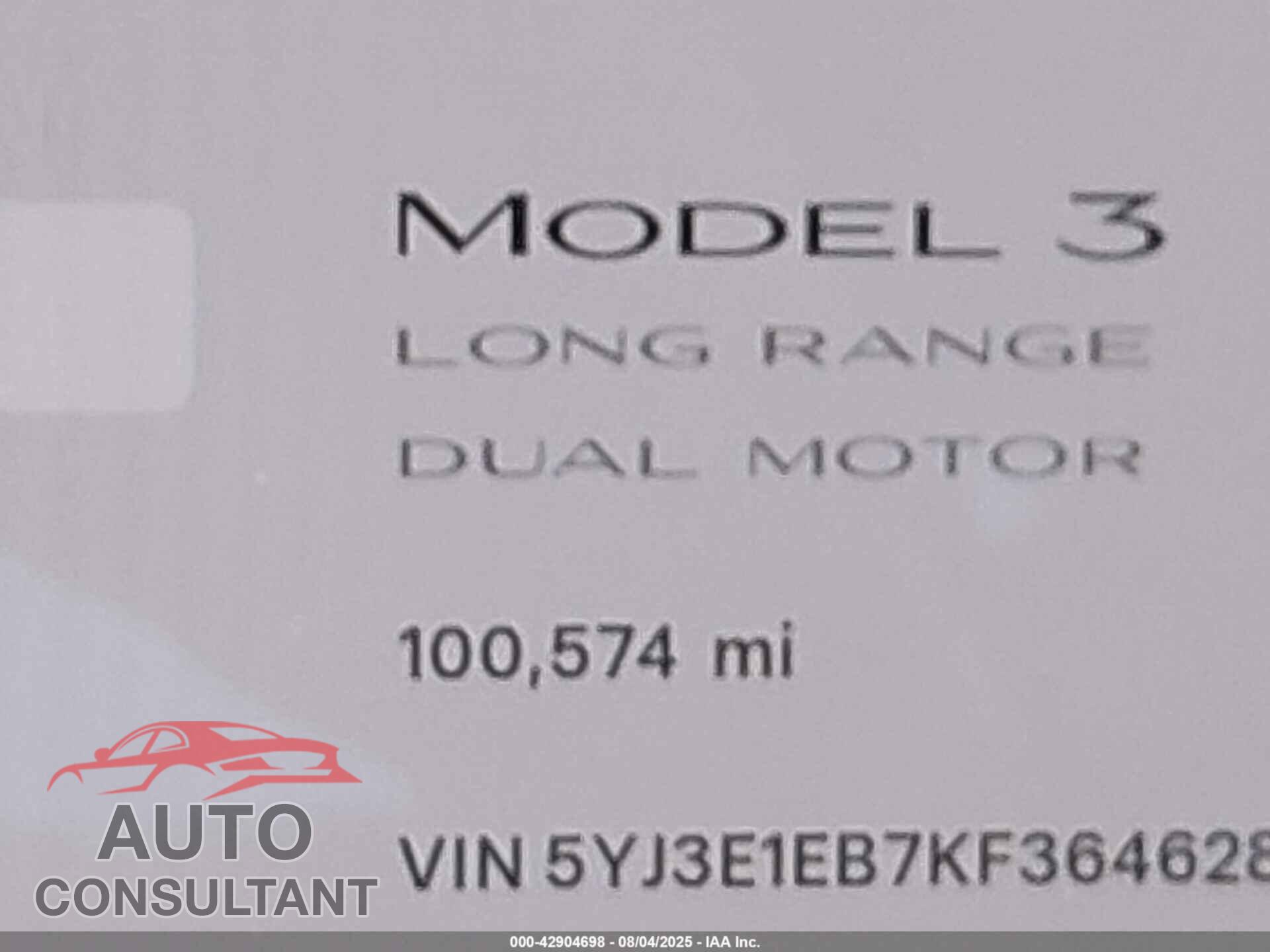TESLA MODEL 3 2019 - 5YJ3E1EB7KF364628