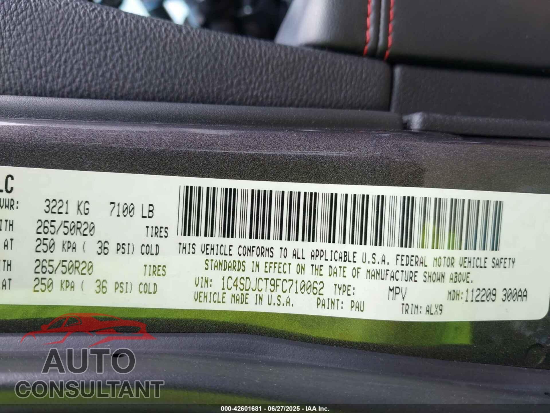DODGE DURANGO 2015 - 1C4SDJCT9FC710062