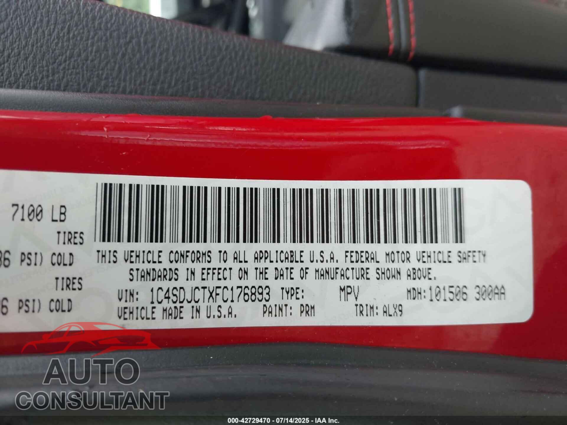 DODGE DURANGO 2015 - 1C4SDJCTXFC176893