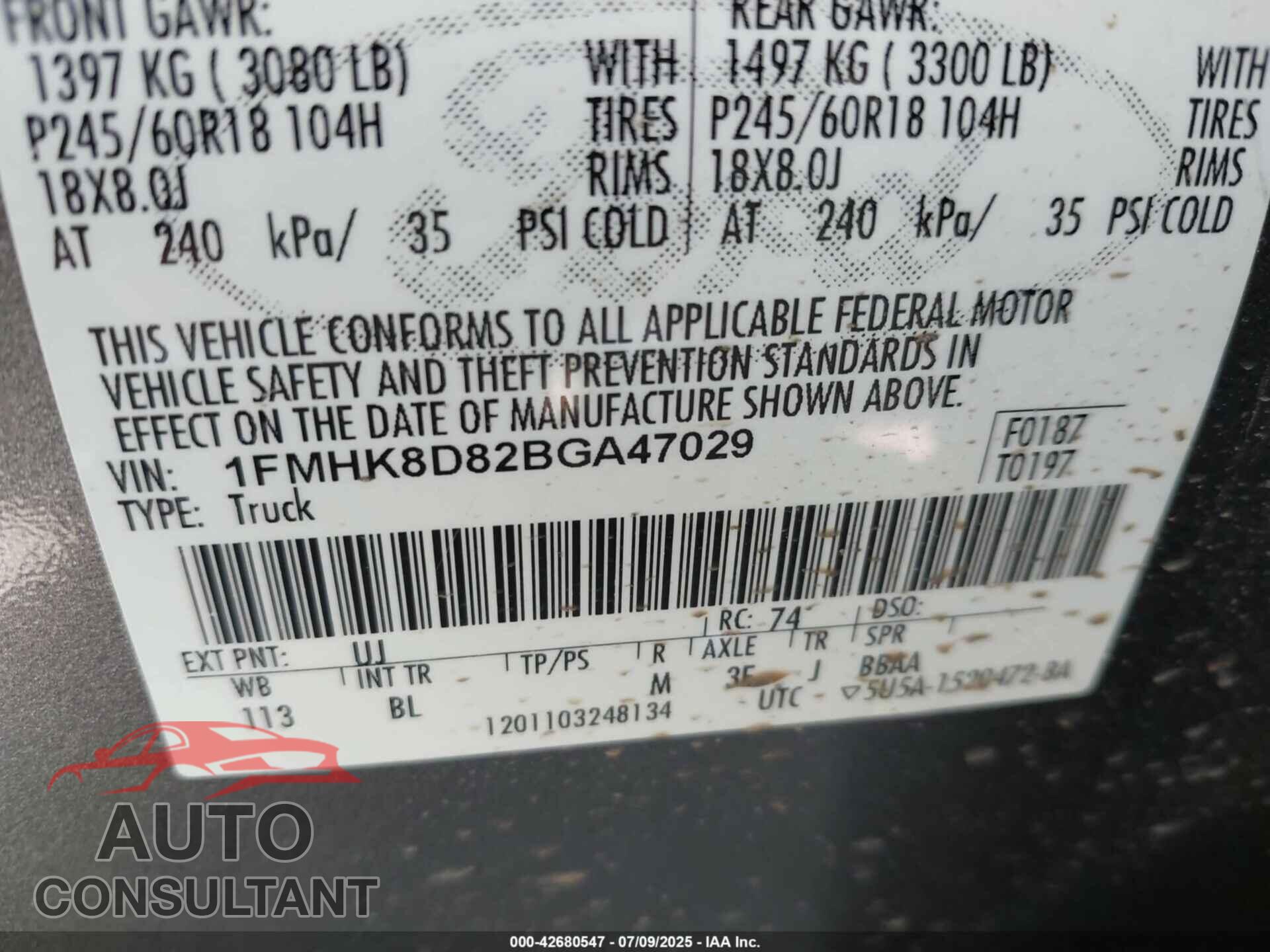 FORD EXPLORER 2011 - 1FMHK8D82BGA47029
