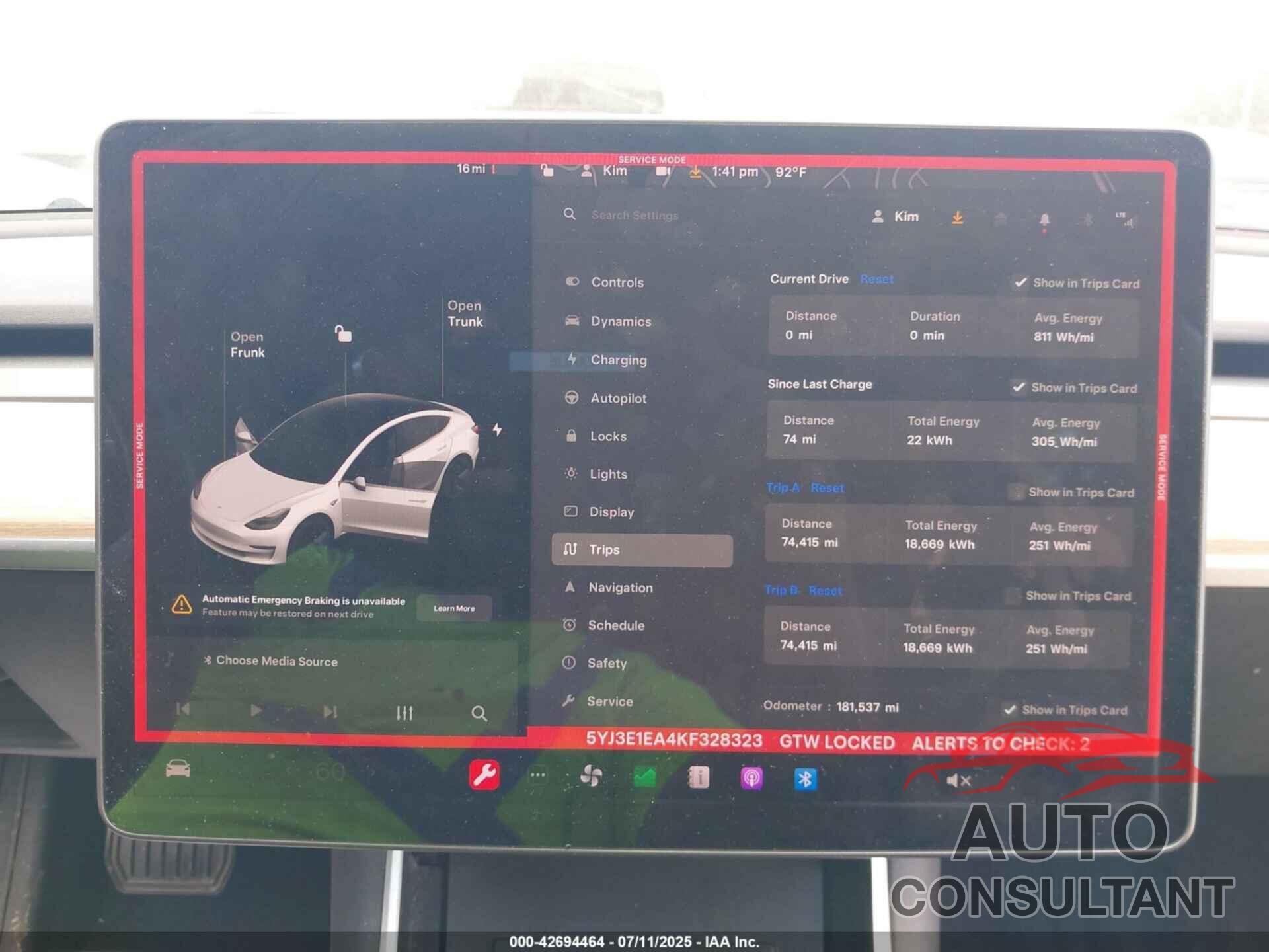 TESLA MODEL 3 2019 - 5YJ3E1EA4KF328323