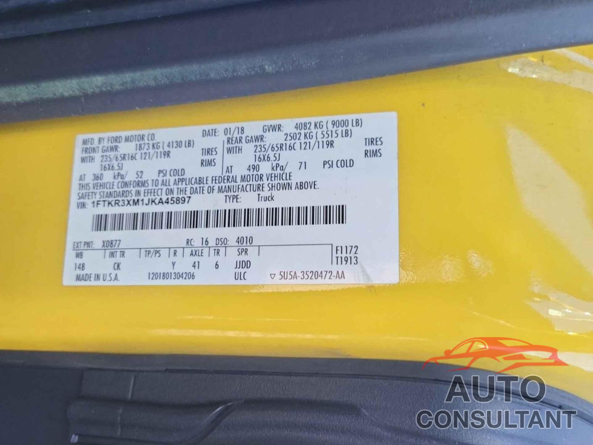 FORD TRANSIT 2018 - 1FTKR3XM1JKA45897