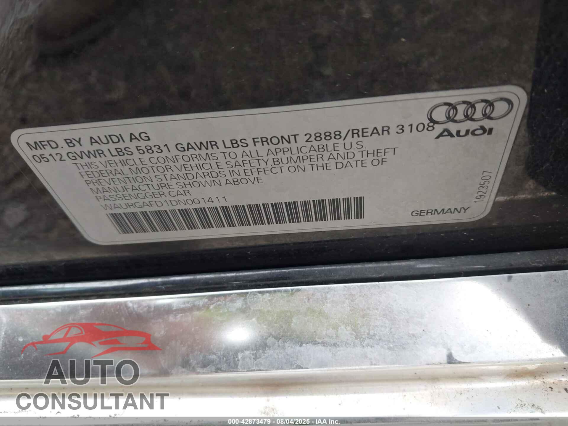AUDI A8 L 2013 - WAURGAFD1DN001411