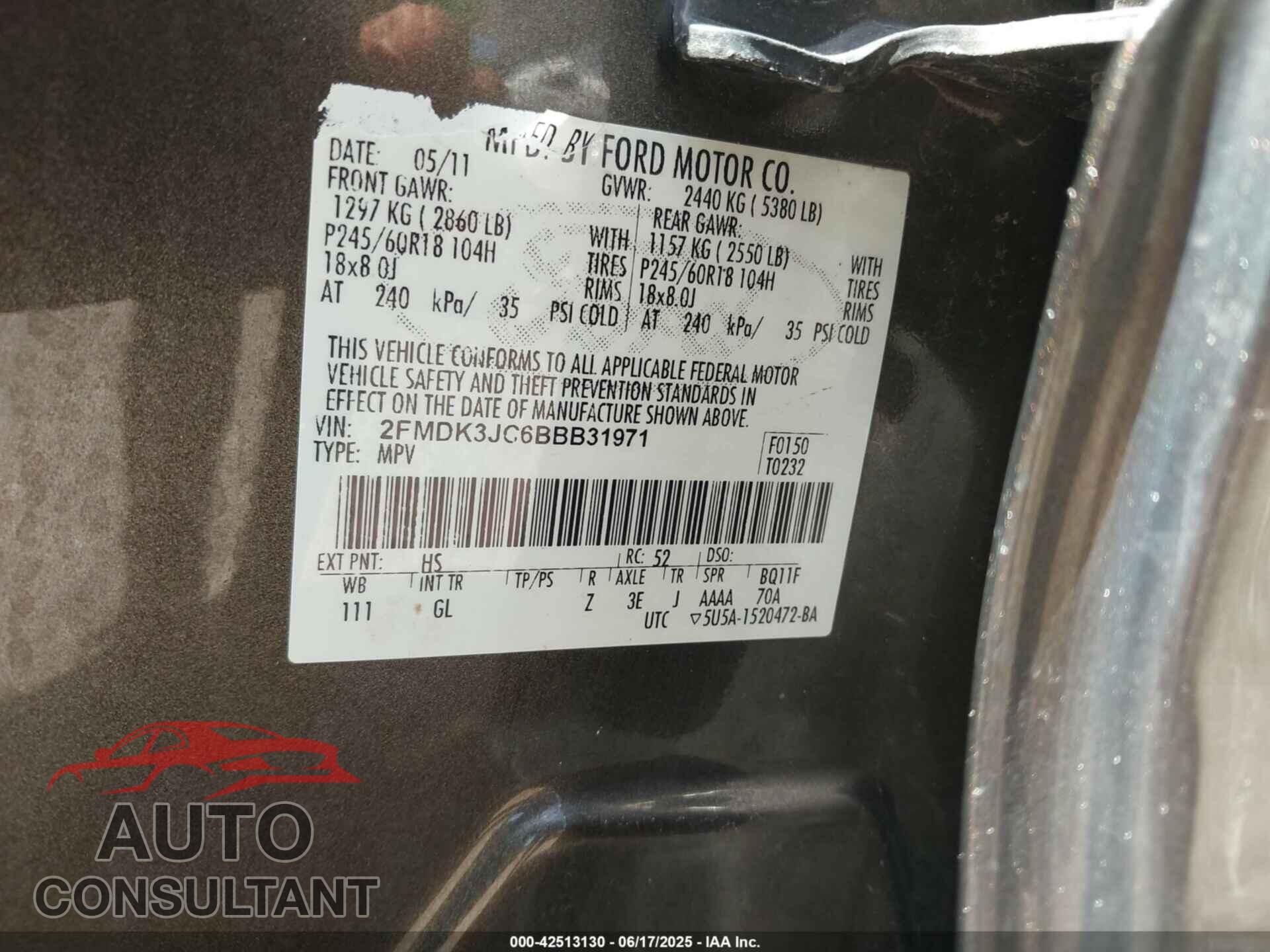 FORD EDGE 2011 - 2FMDK3JC6BBB31971