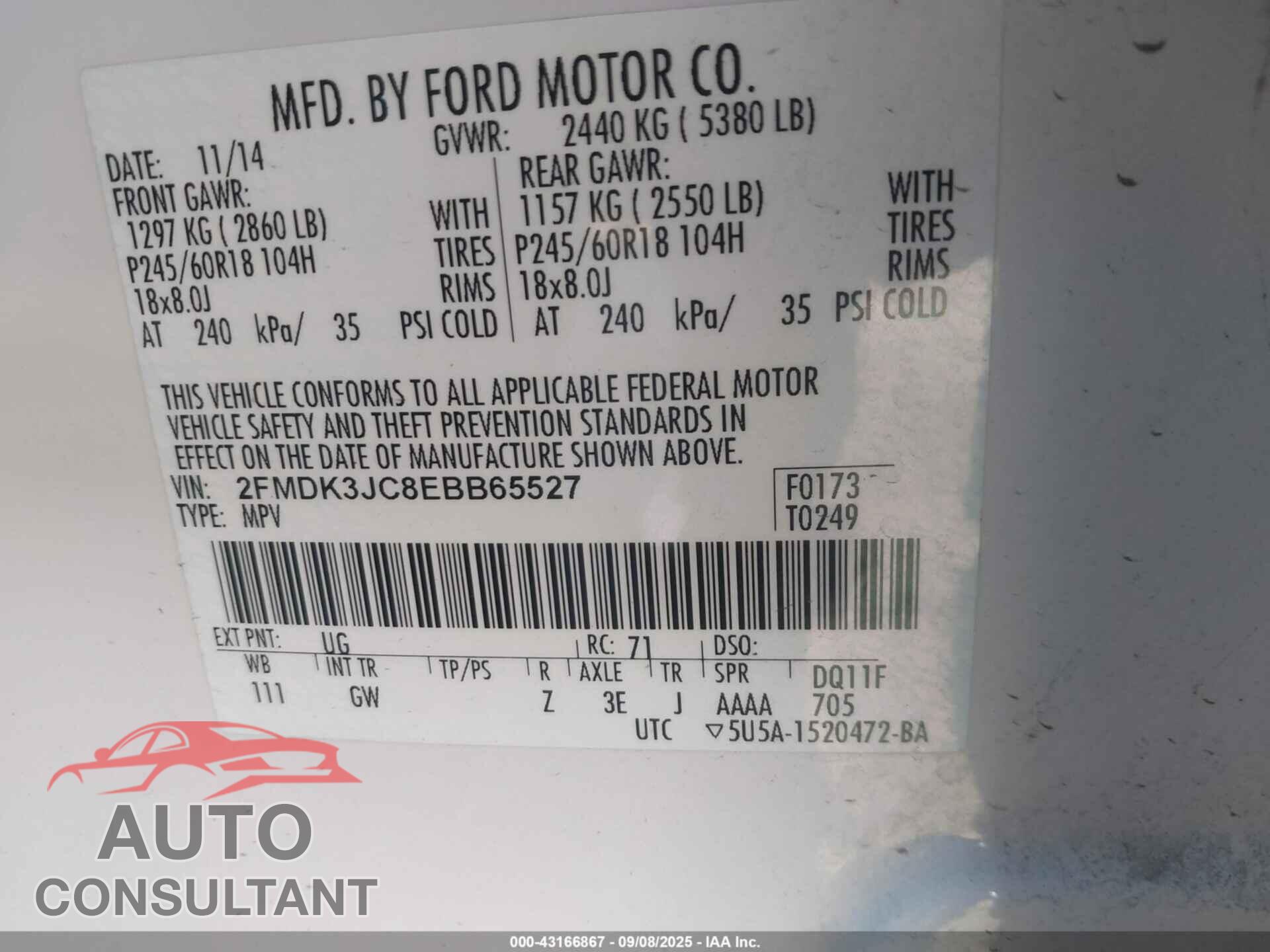 FORD EDGE 2014 - 2FMDK3JC8EBB65527