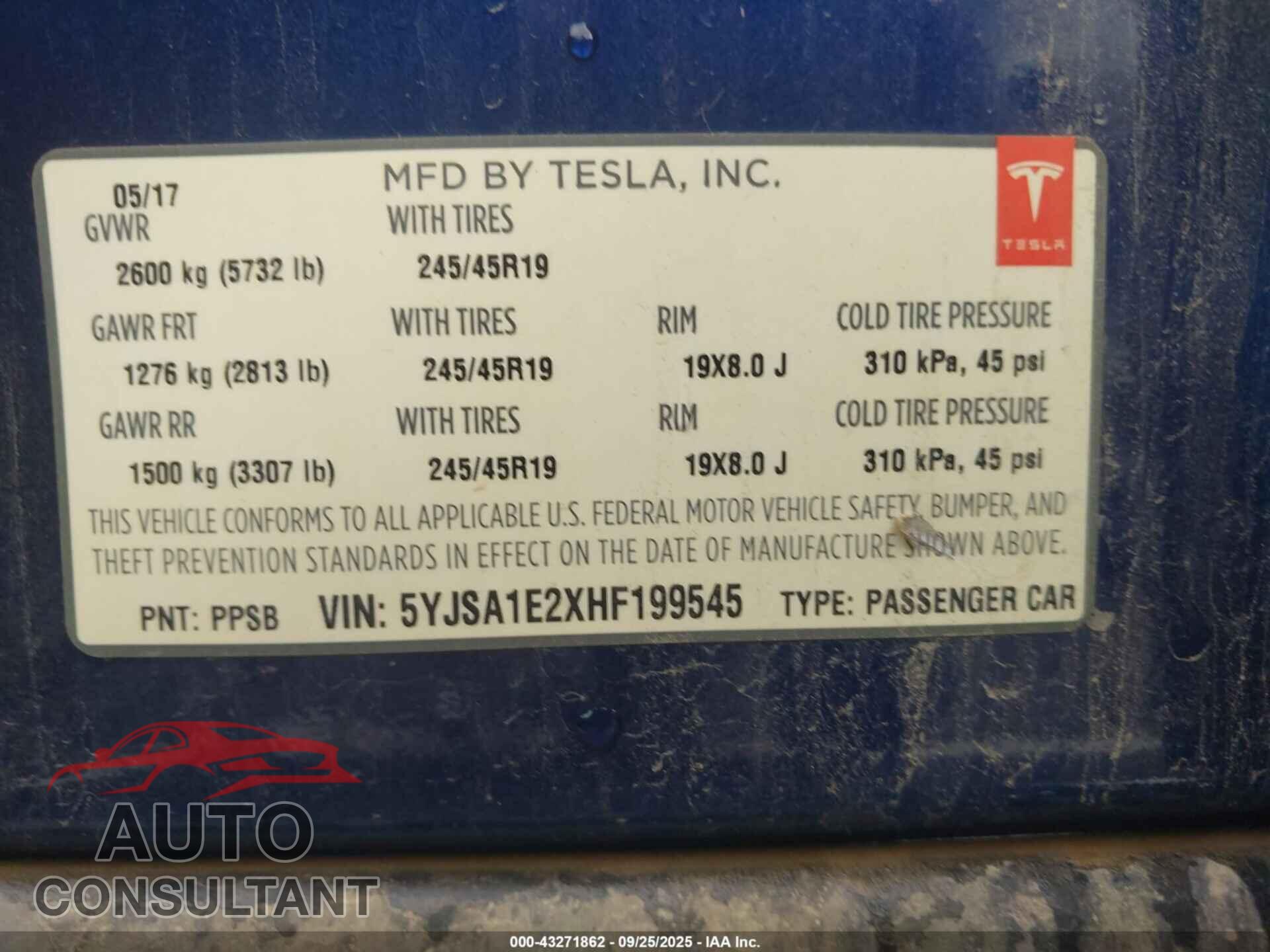TESLA MODEL S 2017 - 5YJSA1E2XHF199545