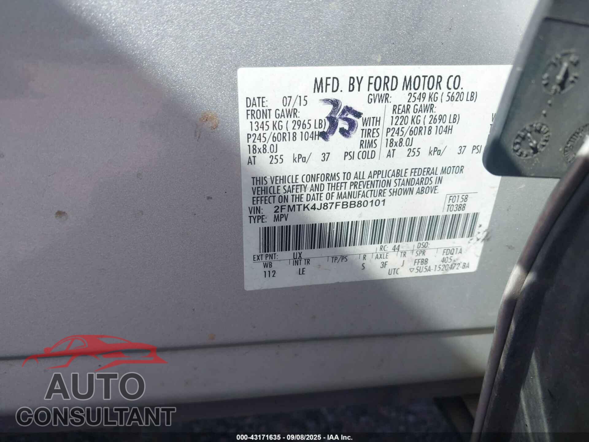 FORD EDGE 2015 - 2FMTK4J87FBB80101