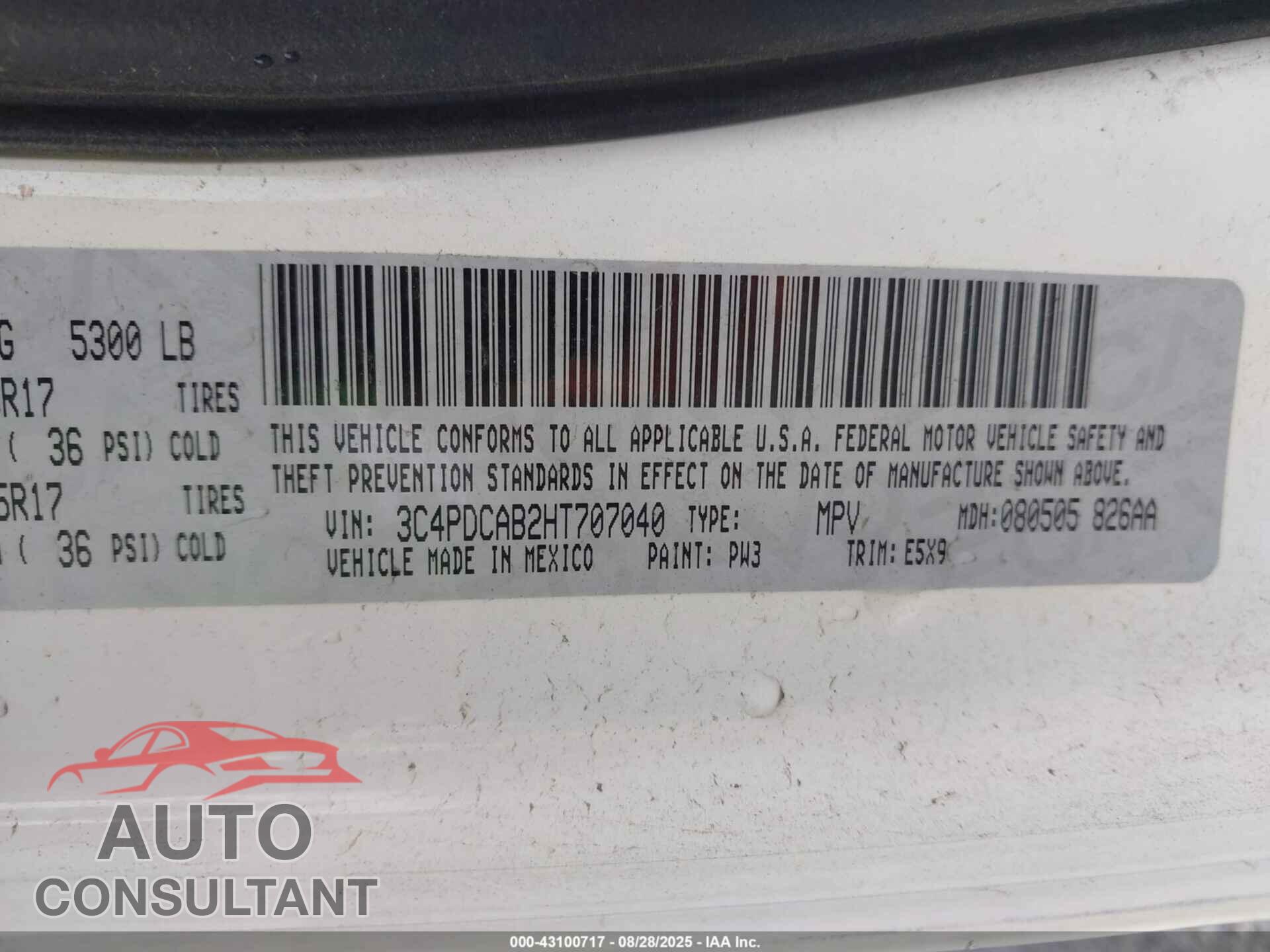 DODGE JOURNEY 2017 - 3C4PDCAB2HT707040