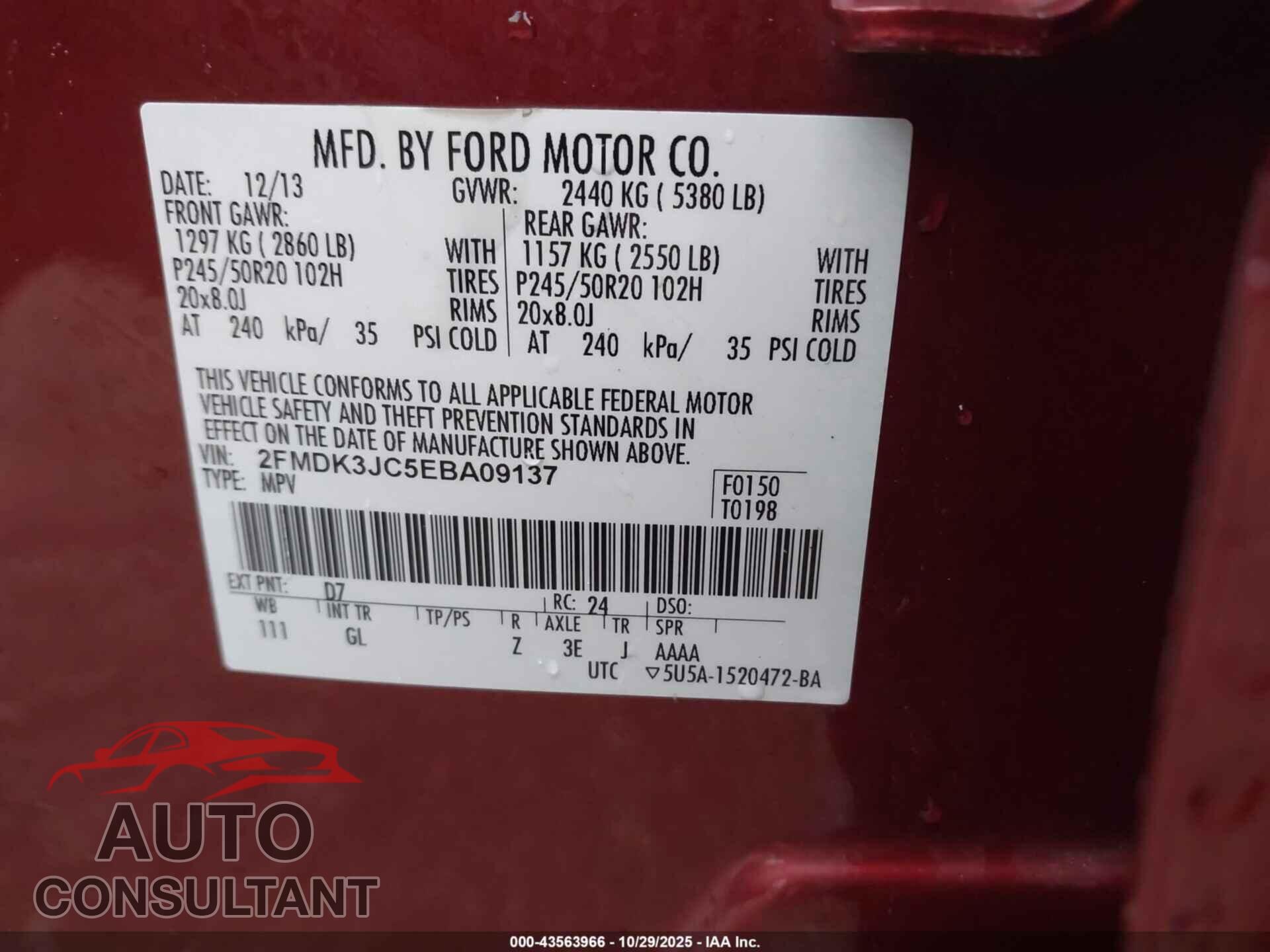 FORD EDGE 2014 - 2FMDK3JC5EBA09137