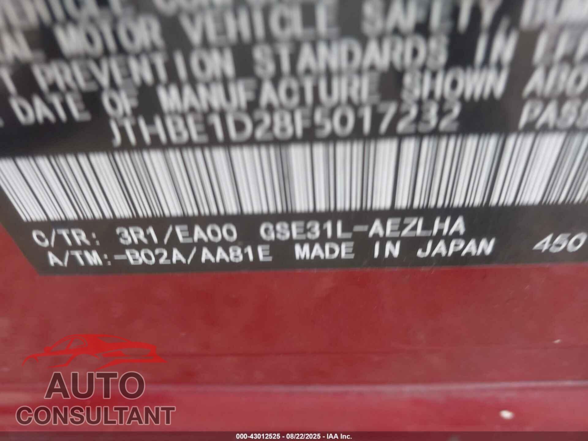 LEXUS IS 350 2015 - JTHBE1D28F5017232