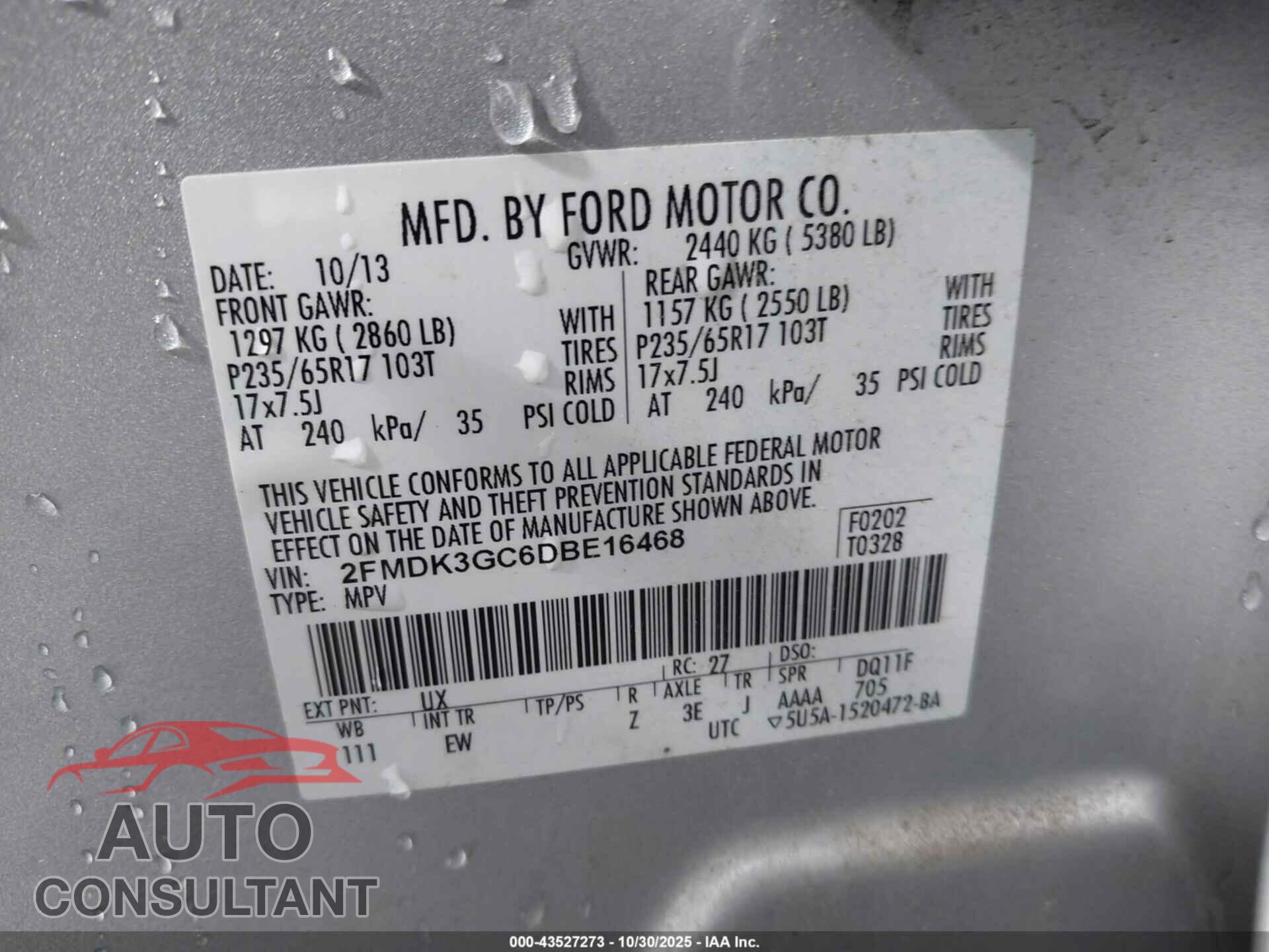 FORD EDGE 2013 - 2FMDK3GC6DBE16468