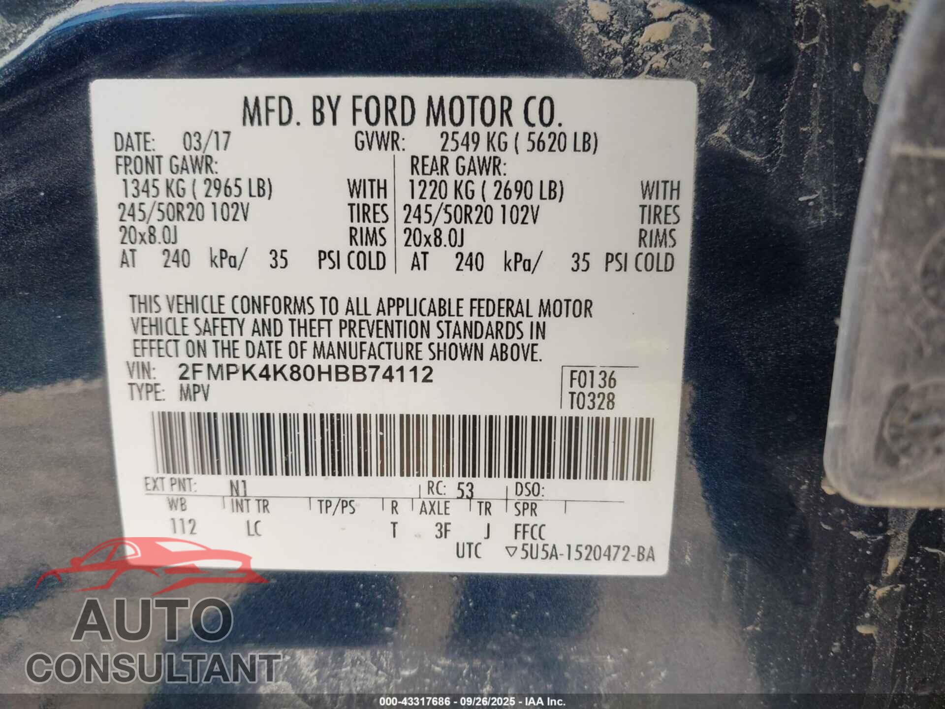 FORD EDGE 2017 - 2FMPK4K80HBB74112