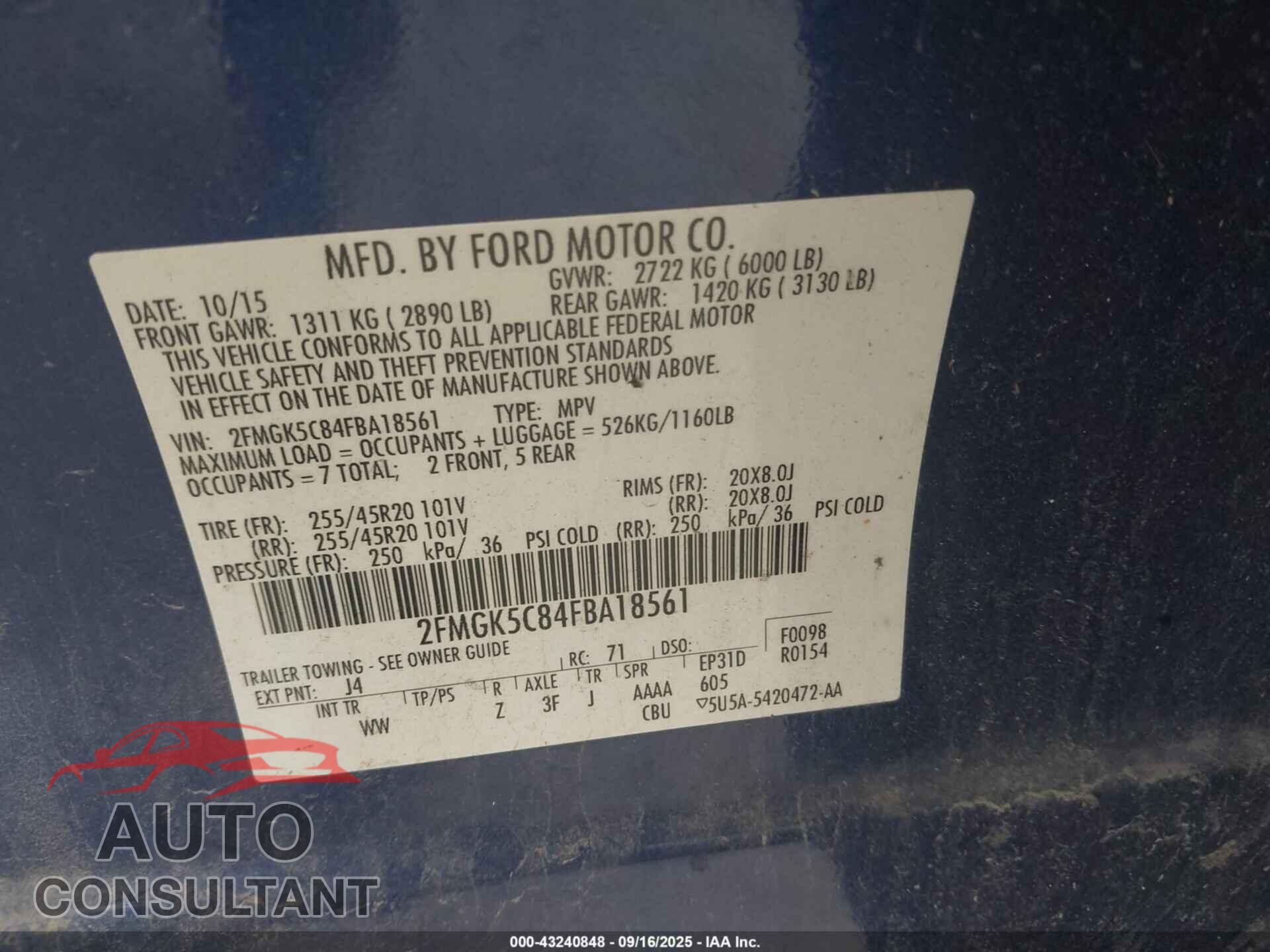 FORD FLEX 2015 - 2FMGK5C84FBA18561