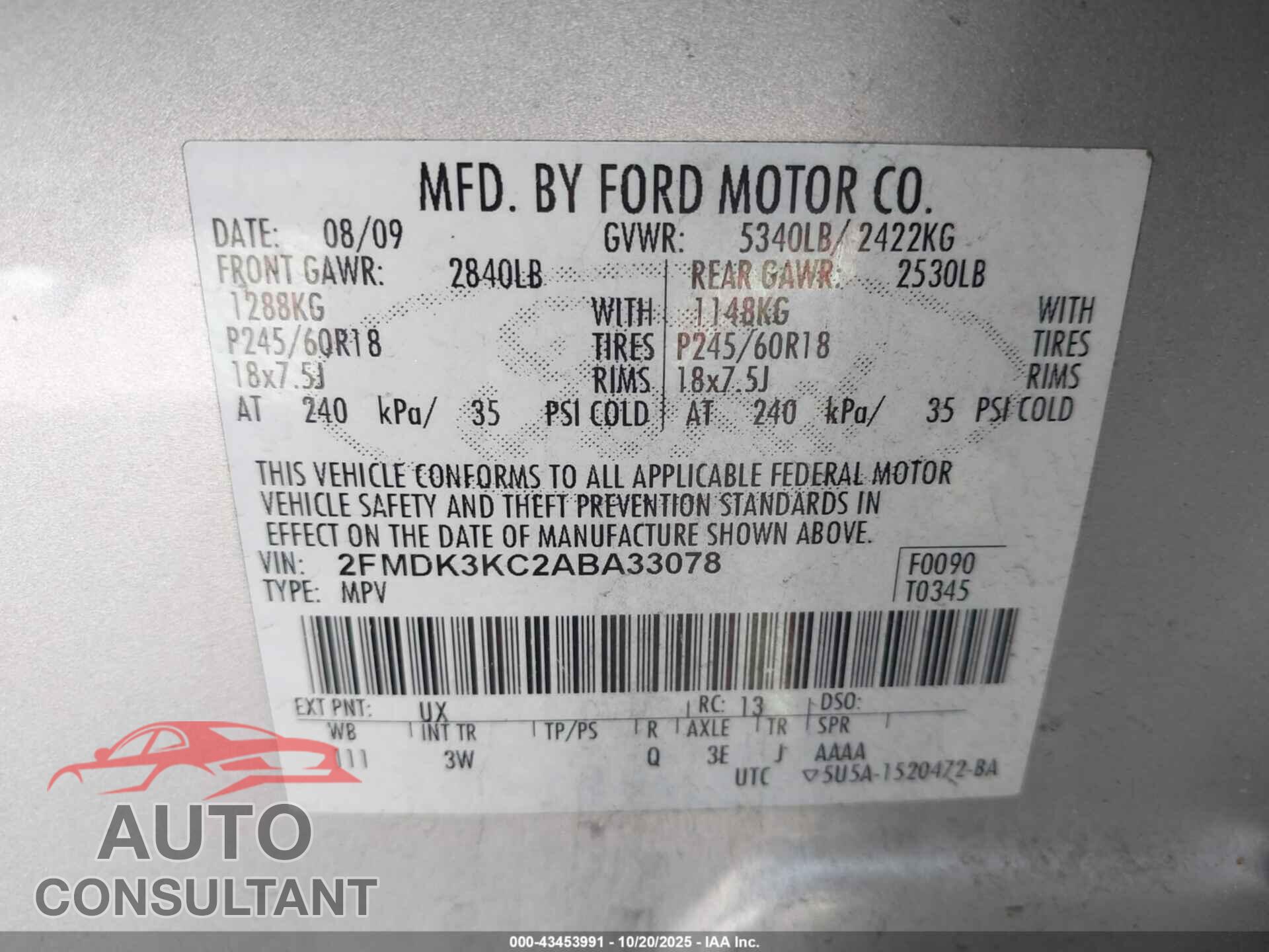 FORD EDGE 2010 - 2FMDK3KC2ABA33078