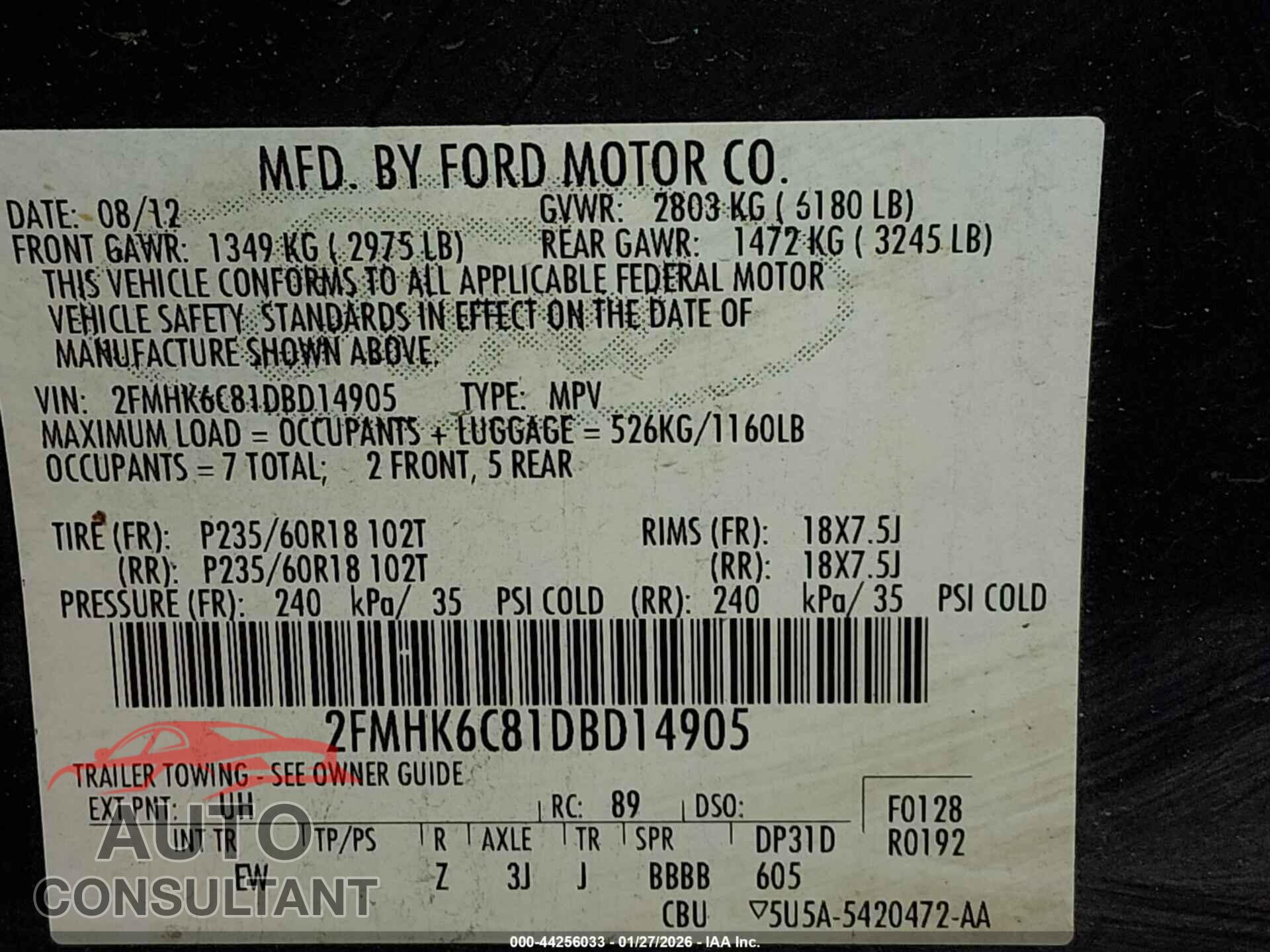 FORD FLEX 2013 - 2FMHK6C81DBD14905