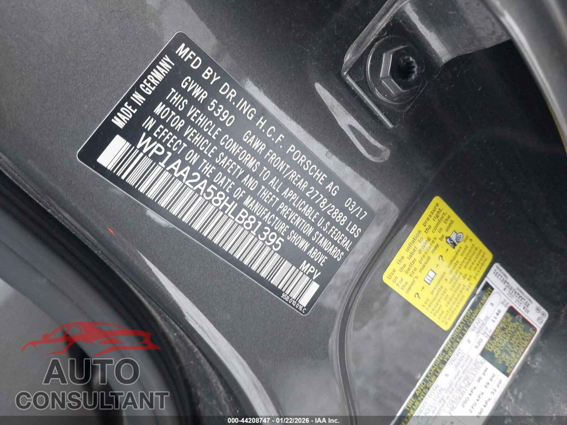 PORSCHE MACAN 2017 - WP1AA2A58HLB81395