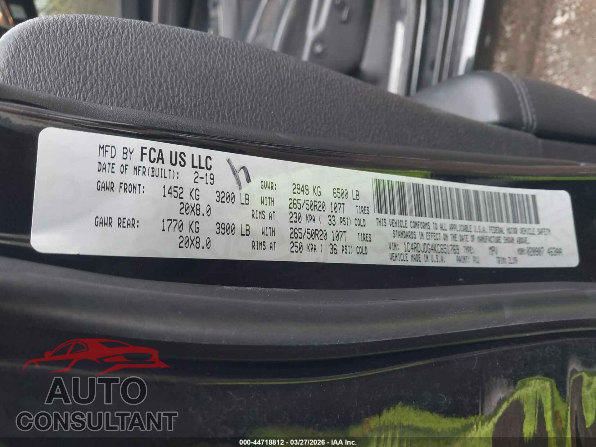 DODGE DURANGO 2019 - 1C4RDJDG4KC651769