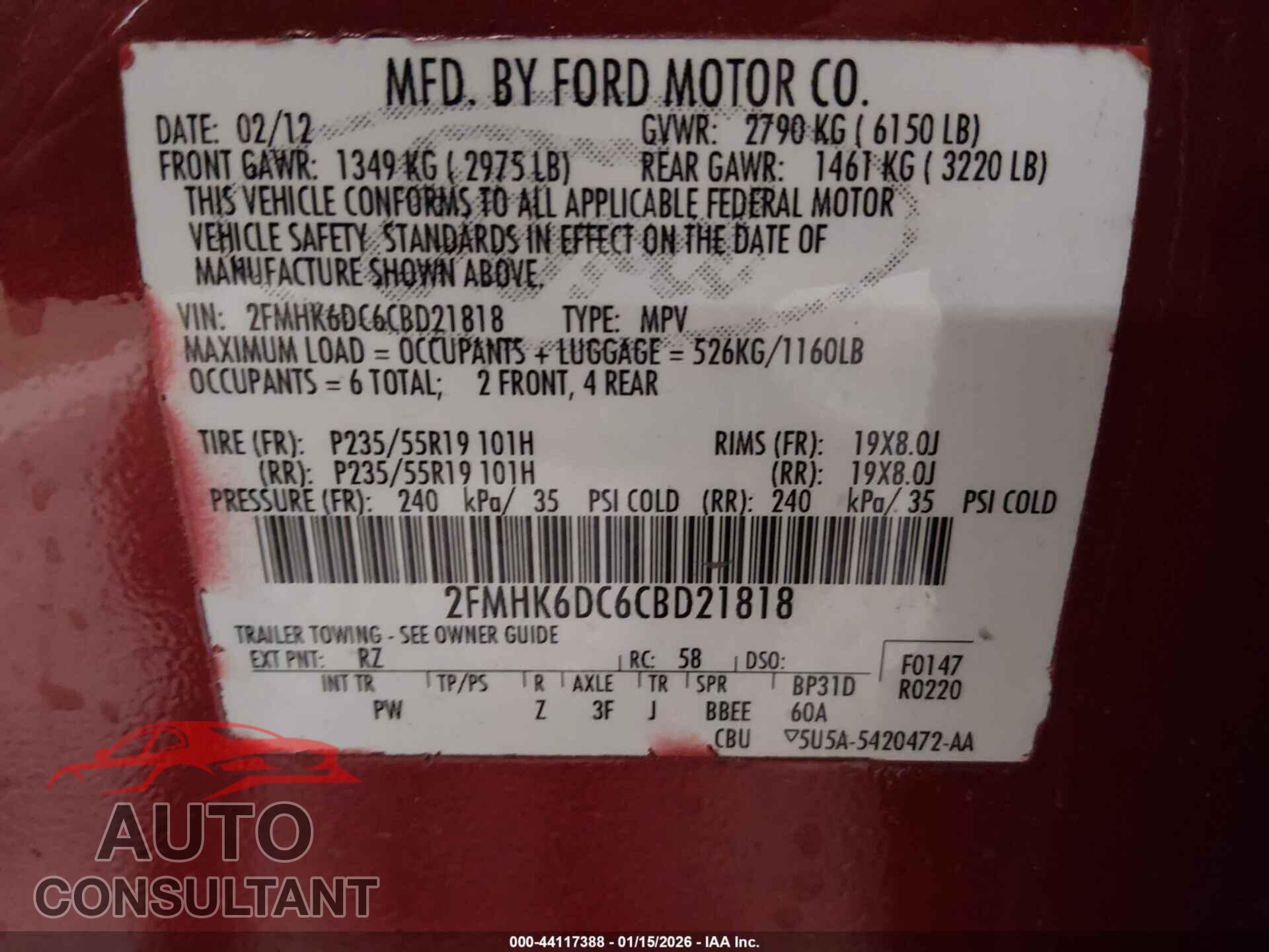 FORD FLEX 2012 - 2FMHK6DC6CBD21818