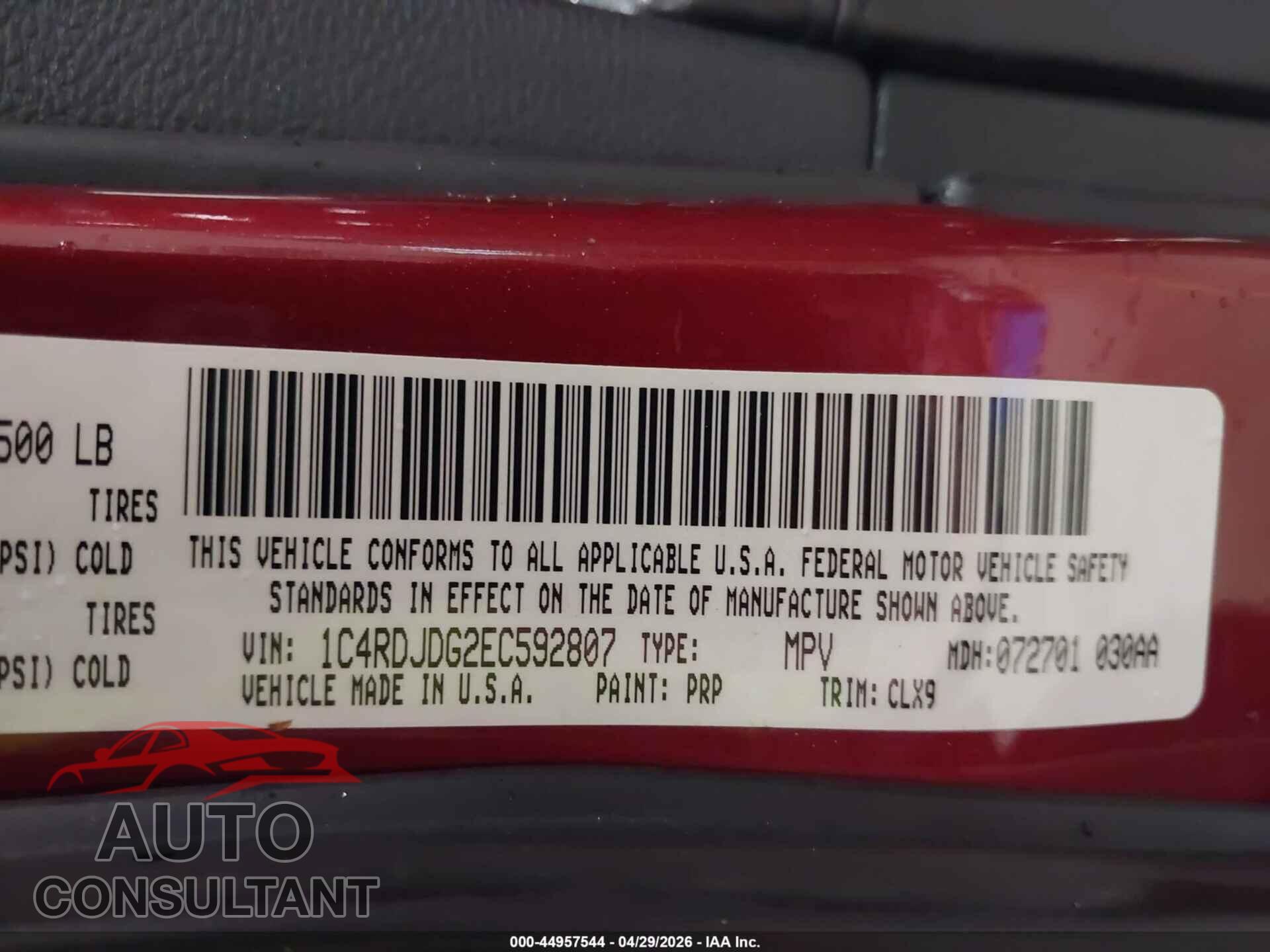 DODGE DURANGO 2014 - 1C4RDJDG2EC592807