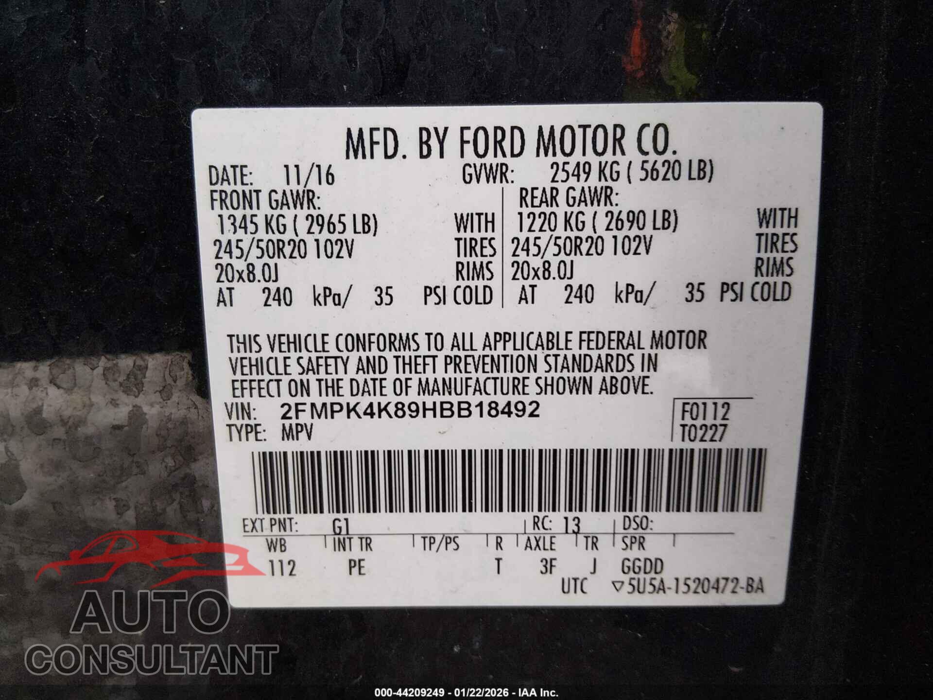 FORD EDGE 2017 - 2FMPK4K89HBB18492
