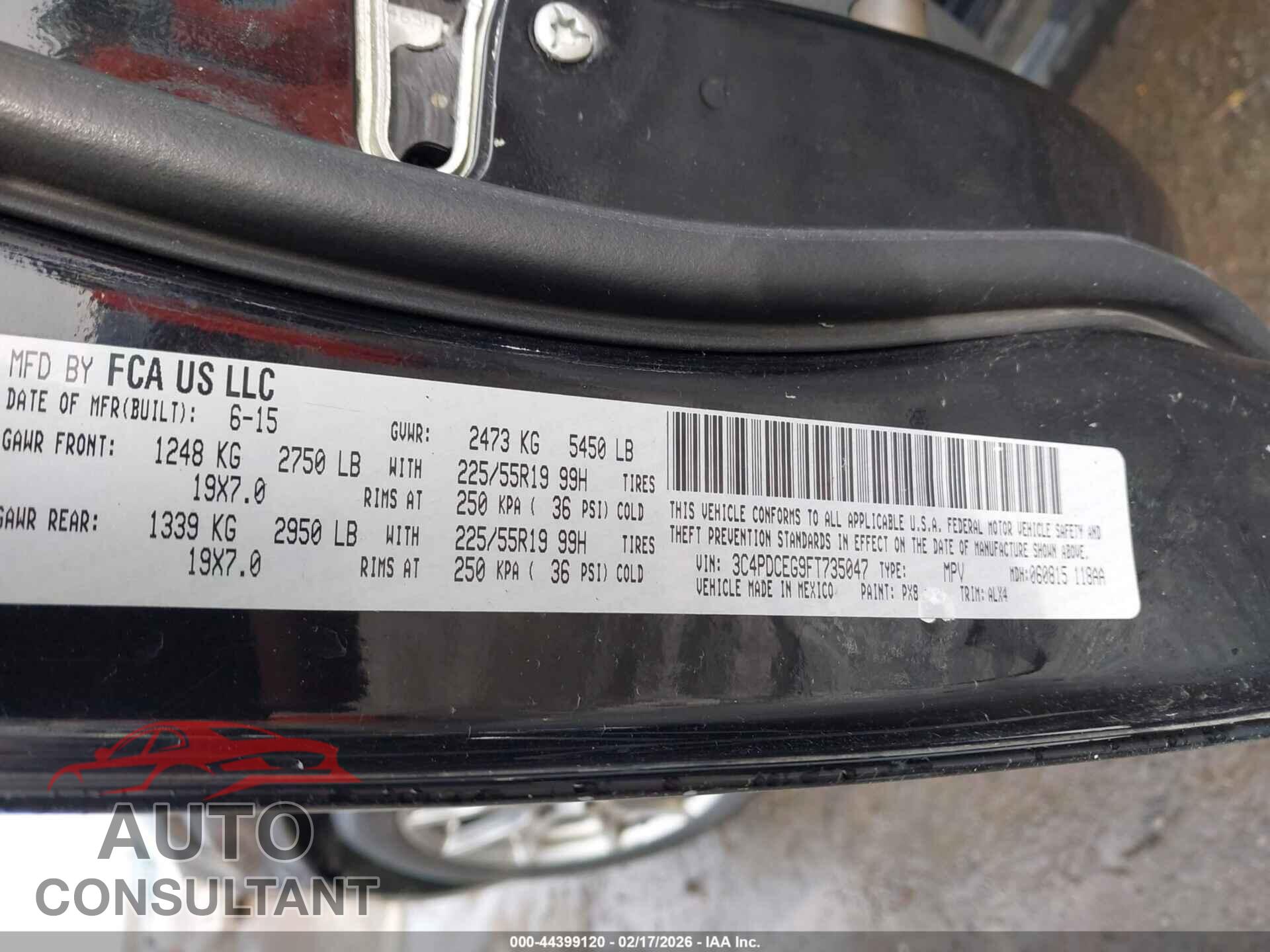 DODGE JOURNEY 2015 - 3C4PDCEG9FT735047