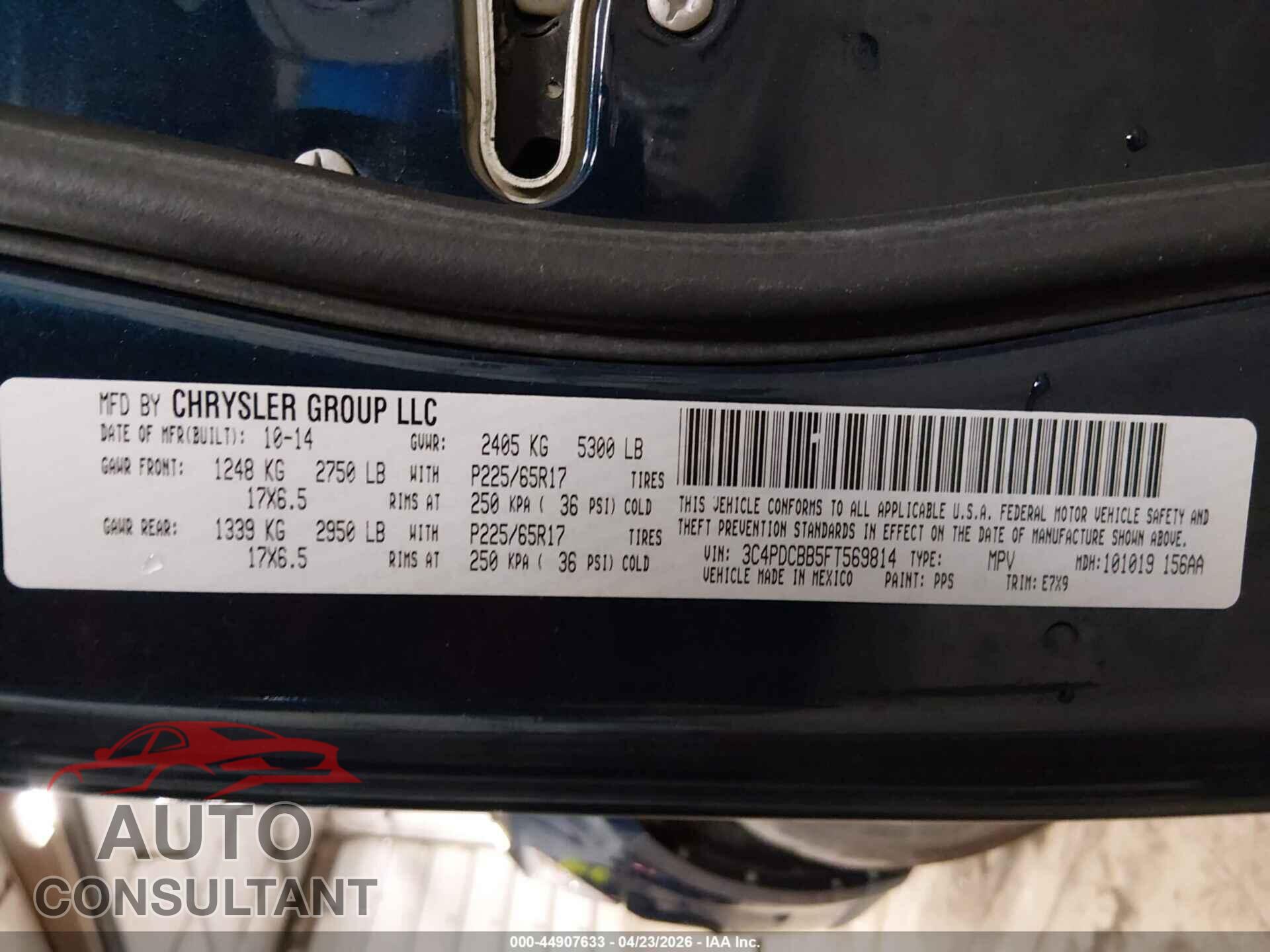 DODGE JOURNEY 2015 - 3C4PDCBB5FT569814