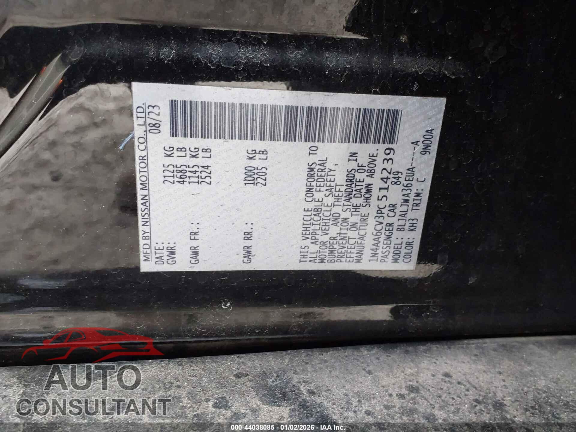 NISSAN MAXIMA 2023 - 1N4AA6CV3PC514239