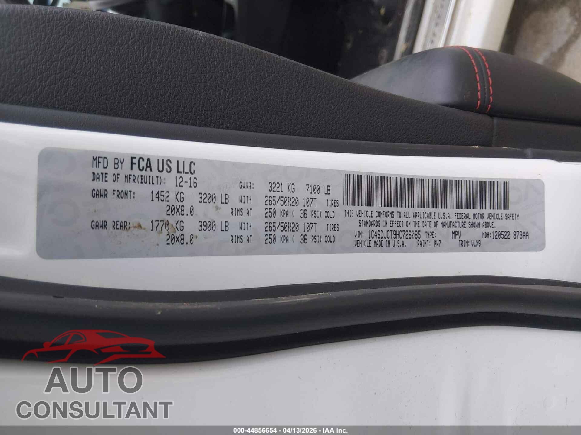 DODGE DURANGO 2017 - 1C4SDJCT9HC726085