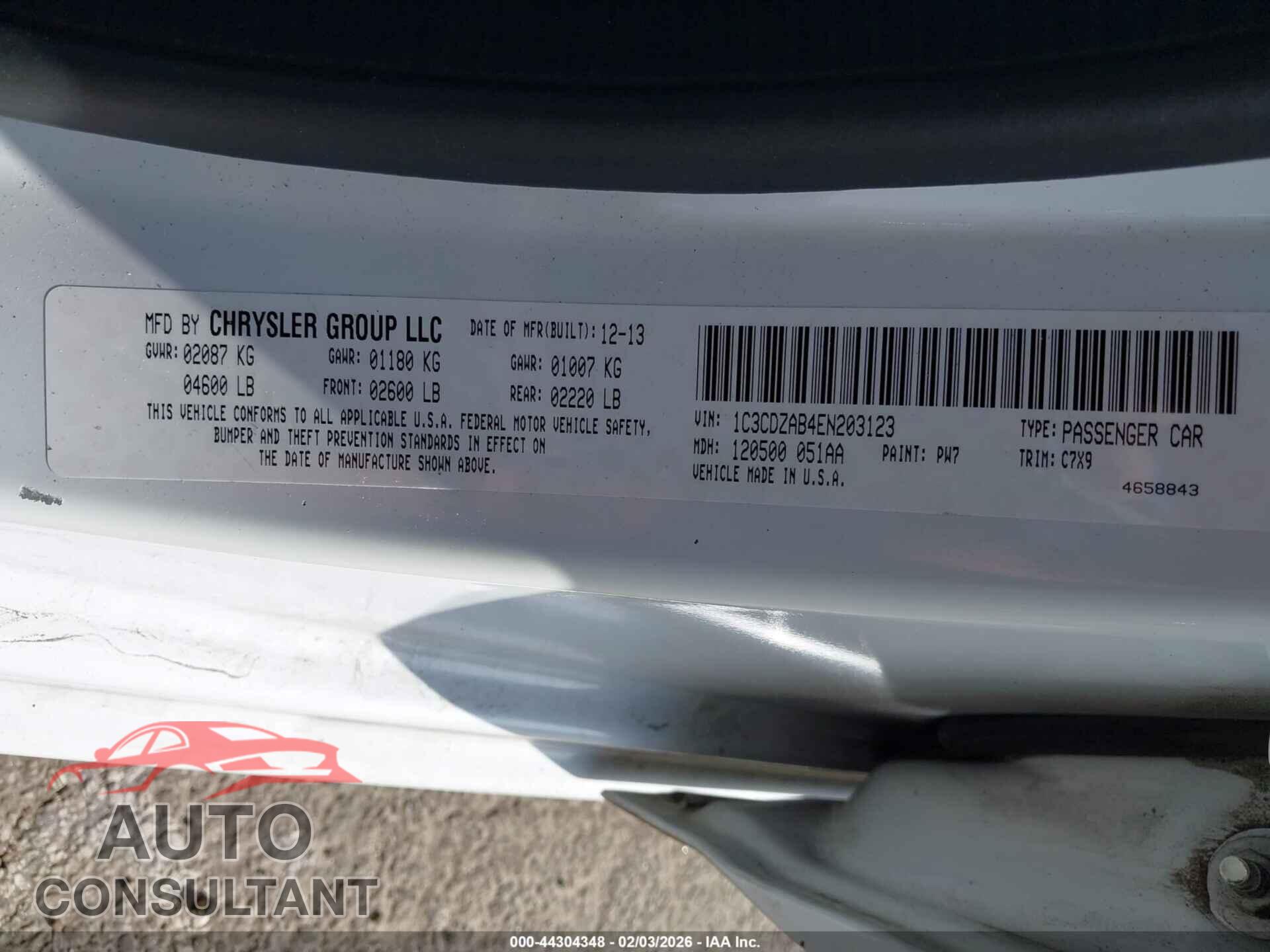 DODGE AVENGER 2014 - 1C3CDZAB4EN203123