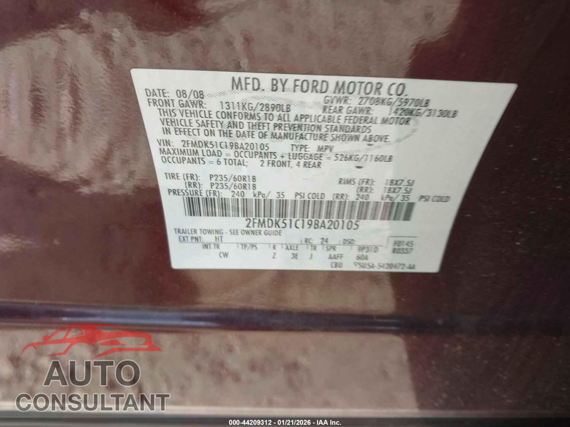 FORD FLEX 2009 - 2FMDK51C19BA20105