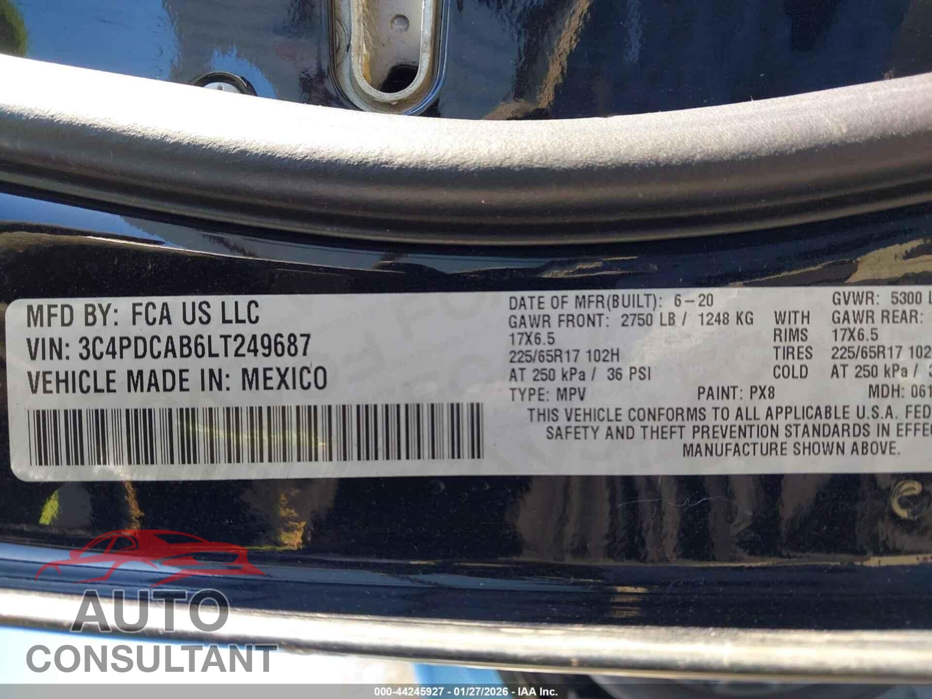 DODGE JOURNEY 2020 - 3C4PDCAB6LT249687
