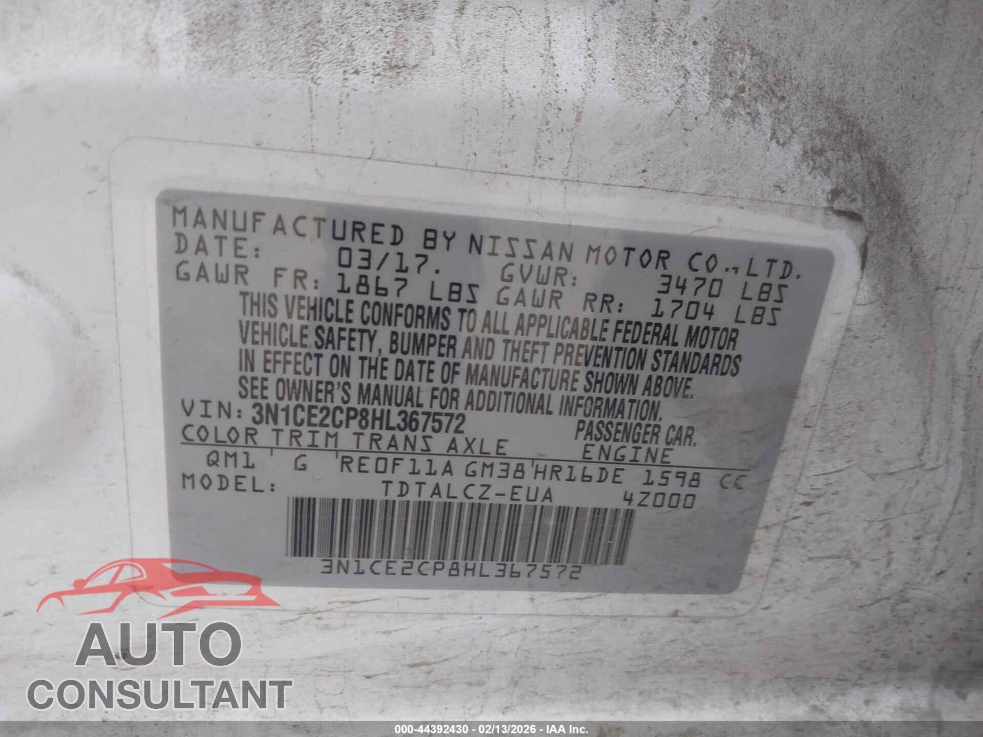 NISSAN VERSA NOTE 2017 - 3N1CE2CP8HL367572