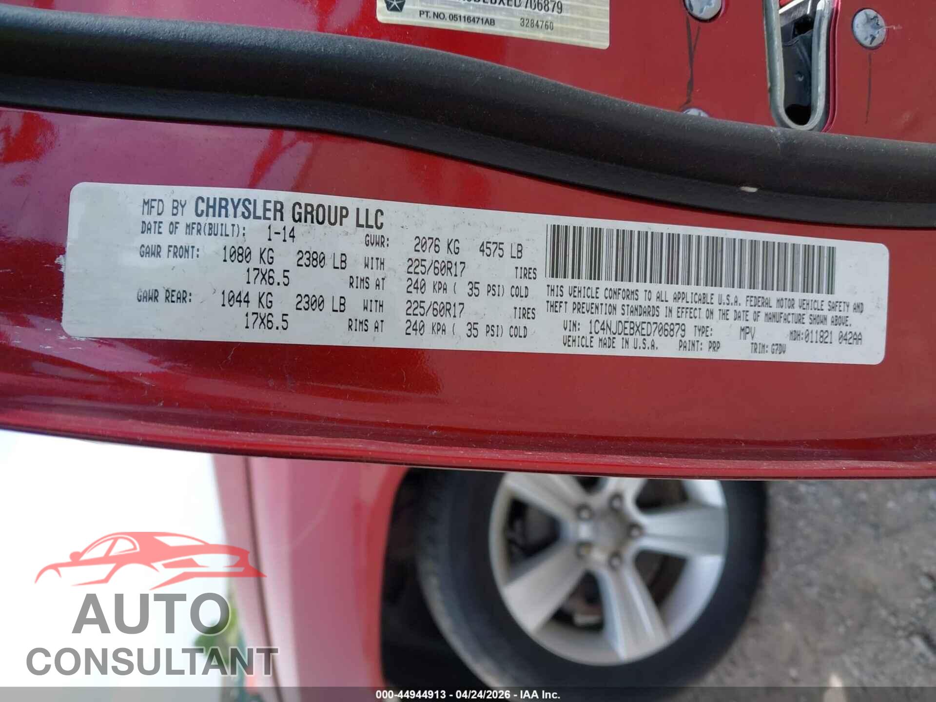 JEEP COMPASS 2014 - 1C4NJDEBXED706879