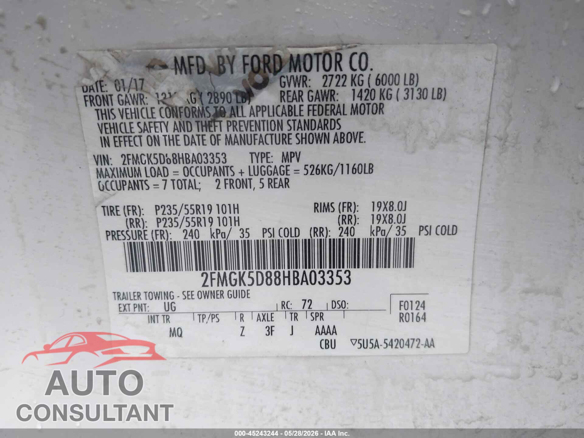 FORD FLEX 2017 - 2FMGK5D88HBA03353