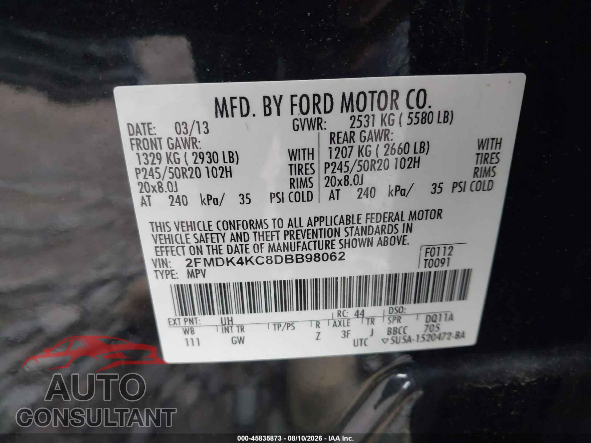 FORD EDGE 2013 - 2FMDK4KC8DBB98062