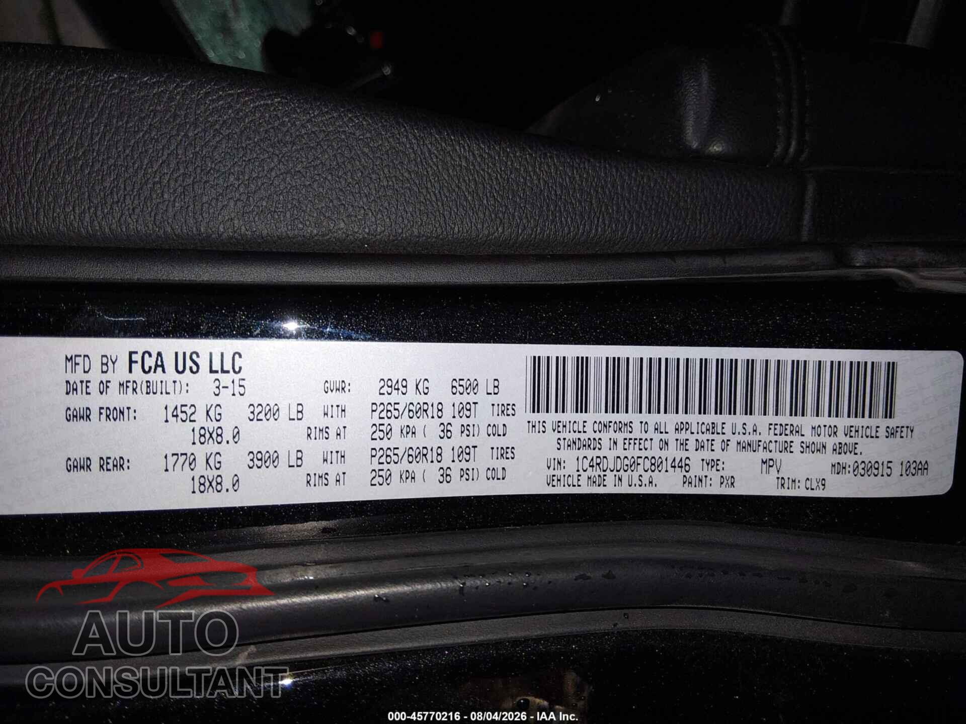 DODGE DURANGO 2015 - 1C4RDJDG0FC801446